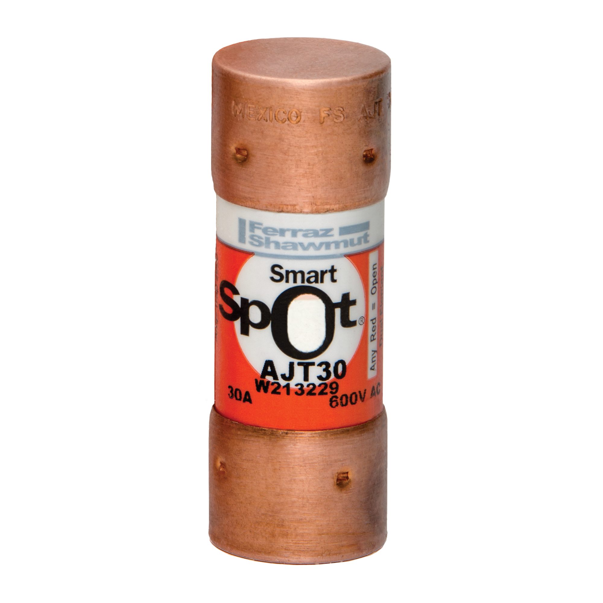 AJT30 Amp-Trap 2000 SmartSpot Current Limiting Low Voltage North American Time Delay Power Fuse, 30 A, 600 V AC, 200 kA Interrupt, J Class, Cylindrical Body