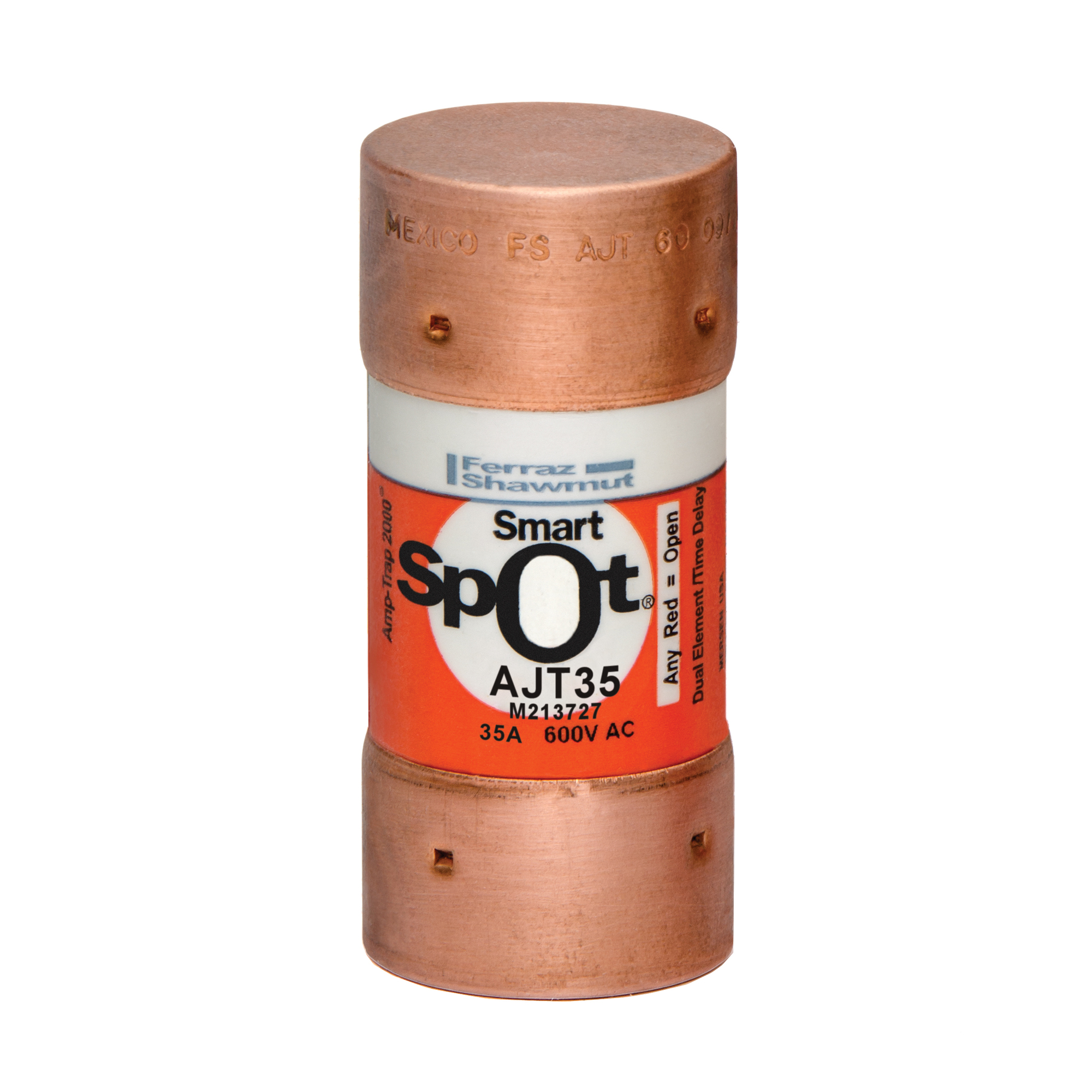AJT35 Amp-Trap 2000 SmartSpot Current Limiting Low Voltage North American Time Delay Power Fuse, 35 A, 600 V AC, 200 kA Interrupt, J Class, Cylindrical Body