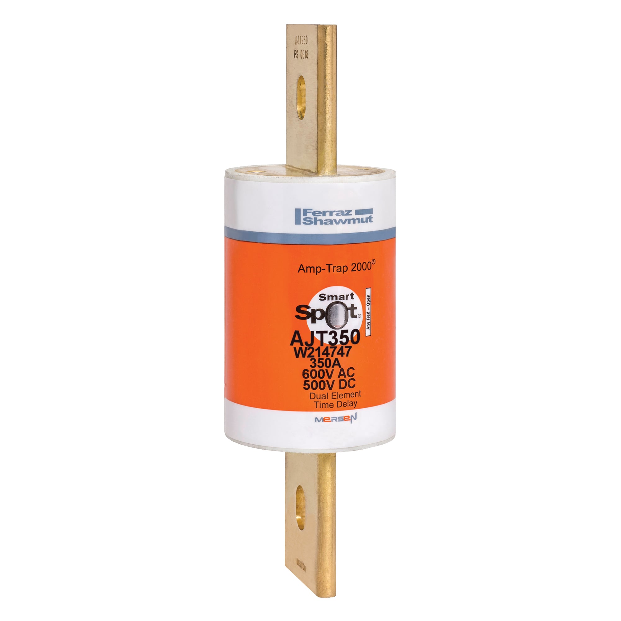 AJT350 Amp-Trap 2000 SmartSpot Current Limiting Low Voltage North American Style Time Delay Power Fuse, 350 A, 600 V AC, 200 kA Interrupt, J Class, Cylindrical Body