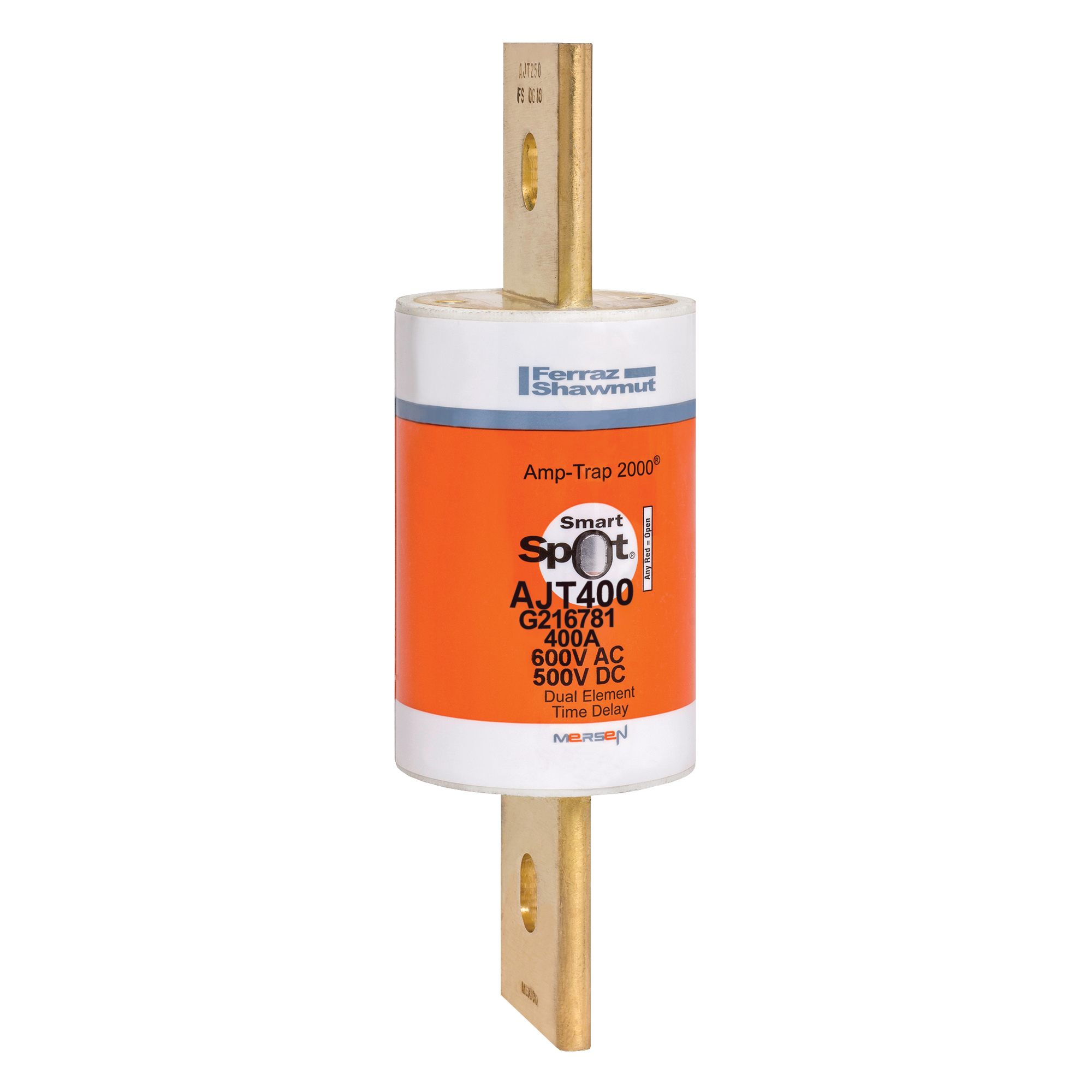 AJT400 Amp-Trap 2000 SmartSpot Current Limiting Low Voltage North American Time Delay Power Fuse, 400 A, 600 V AC, 200 kA Interrupt, J Class, Cylindrical Body