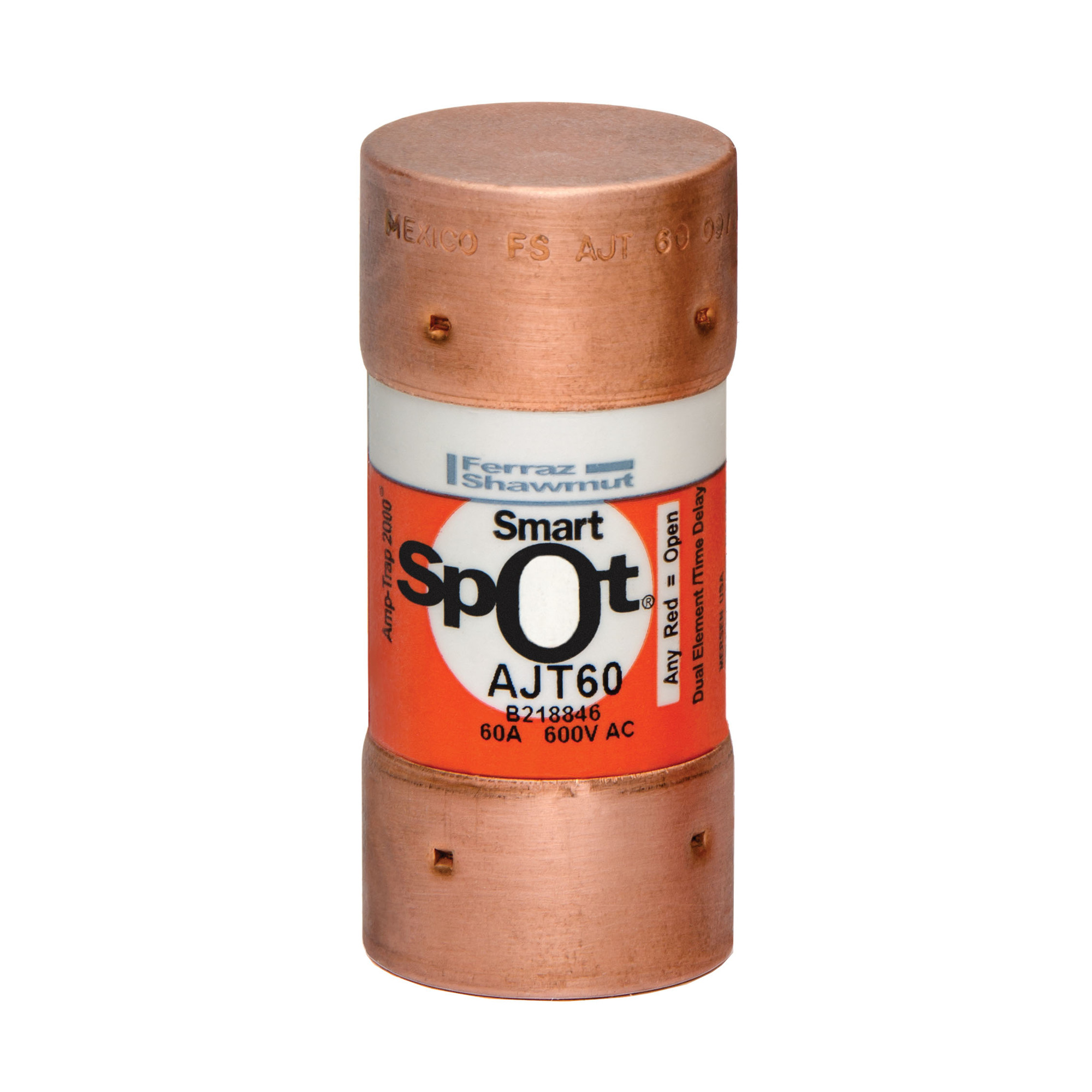 AJT60 Amp-Trap 2000 SmartSpot Current Limiting Low Voltage North American Time Delay Power Fuse, 60 A, 600 V AC, 200 kA Interrupt, J Class, Cylindrical Body