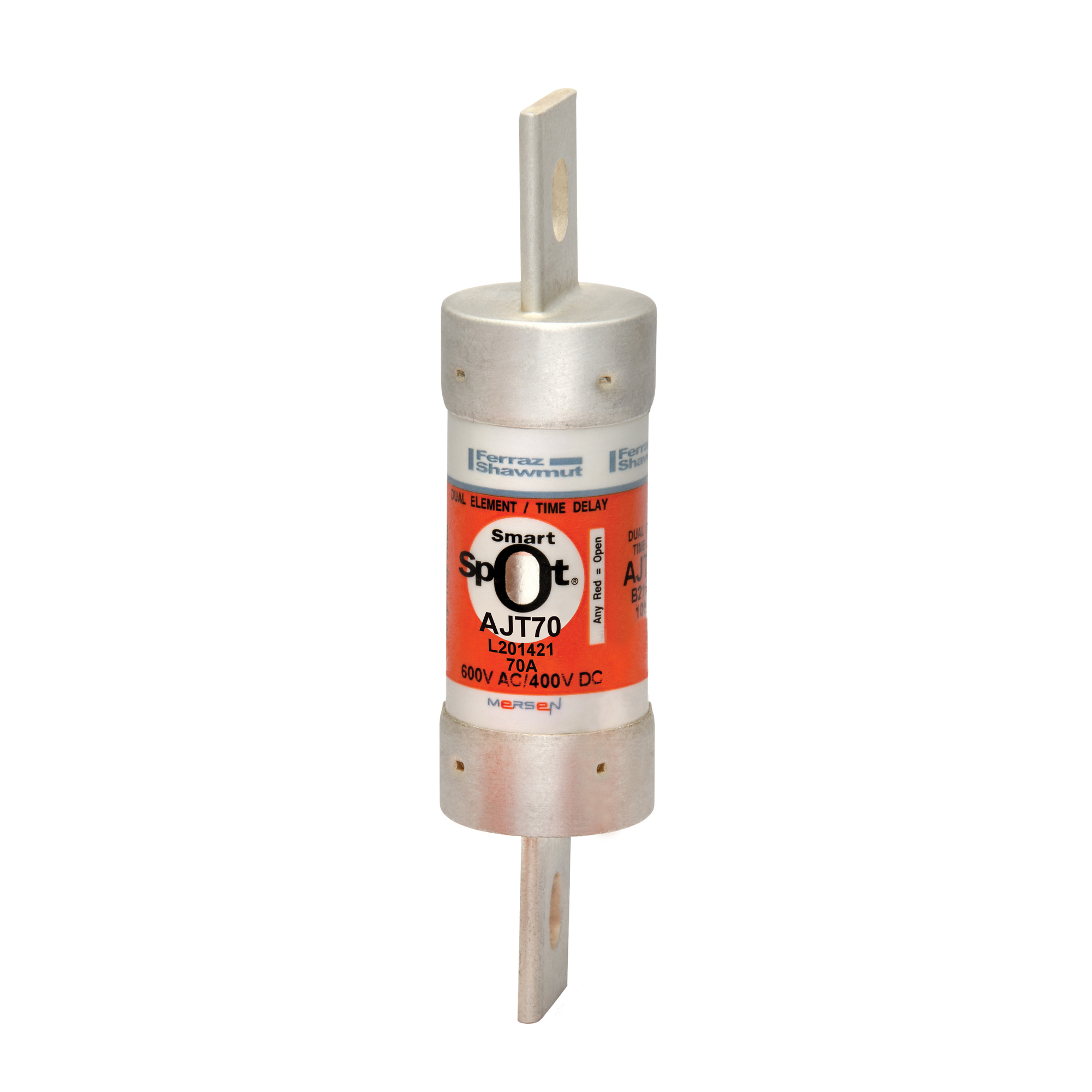 AJT70 Amp-Trap 2000 SmartSpot Current Limiting Low Voltage North American Time Delay Power Fuse, 70 A, 600 V AC, 200 kA Interrupt, J Class, Cylindrical Body