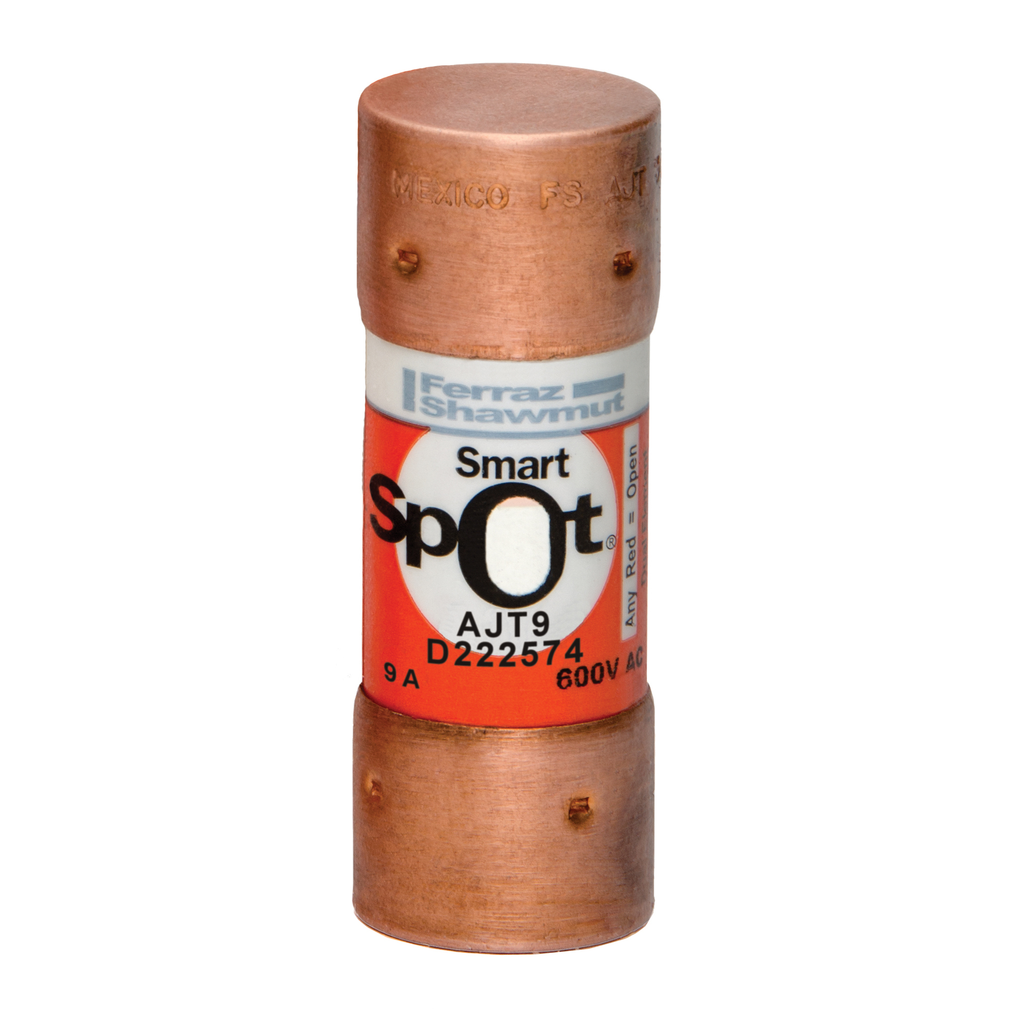 AJT9 Amp-Trap 2000 SmartSpot Current Limiting Low Voltage North American Time Delay Power Fuse, 9 A, 600 V AC, 200 kA Interrupt, J Class, Cylindrical Body