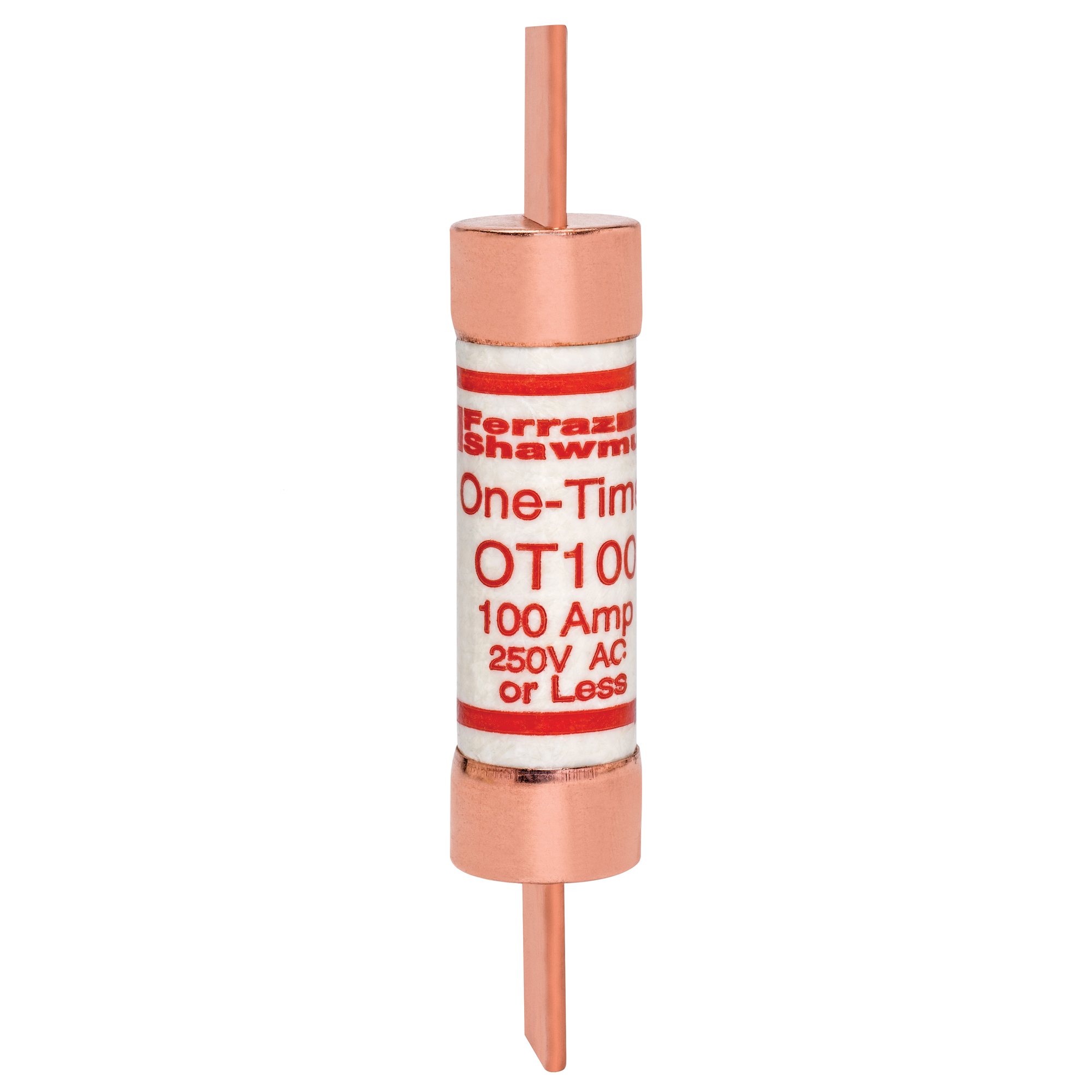 OT100 OT Series Fast Acting One-Time Fuse, 100 A, 250 V AC/DC, 50/20 kA Interrupt, Class: K5, Cylindrical Body