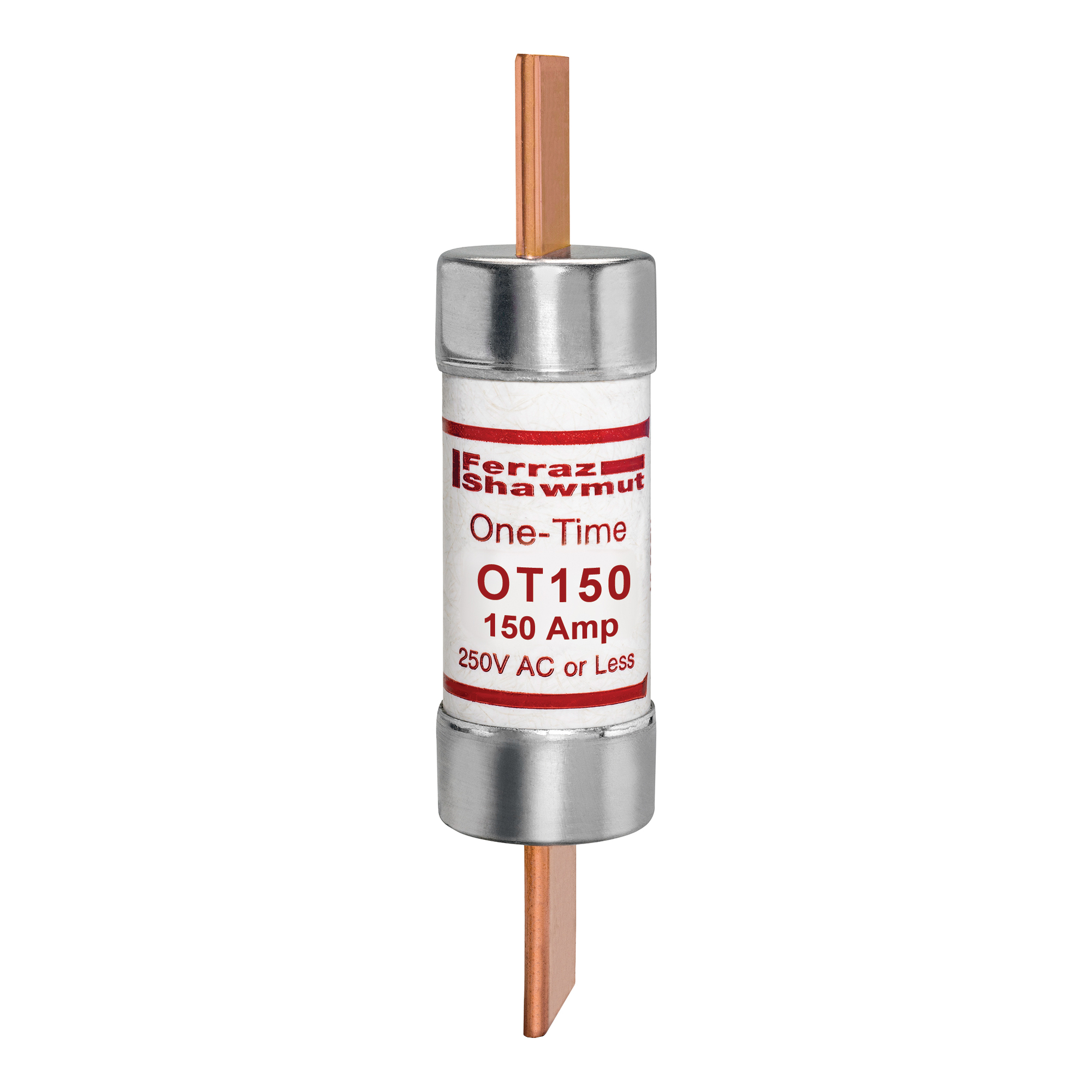 OT150 OT Series Fast Acting One-Time Fuse, 150 A, 250 V AC/DC, 50/20 kA Interrupt, Class: K5, Cylindrical Body