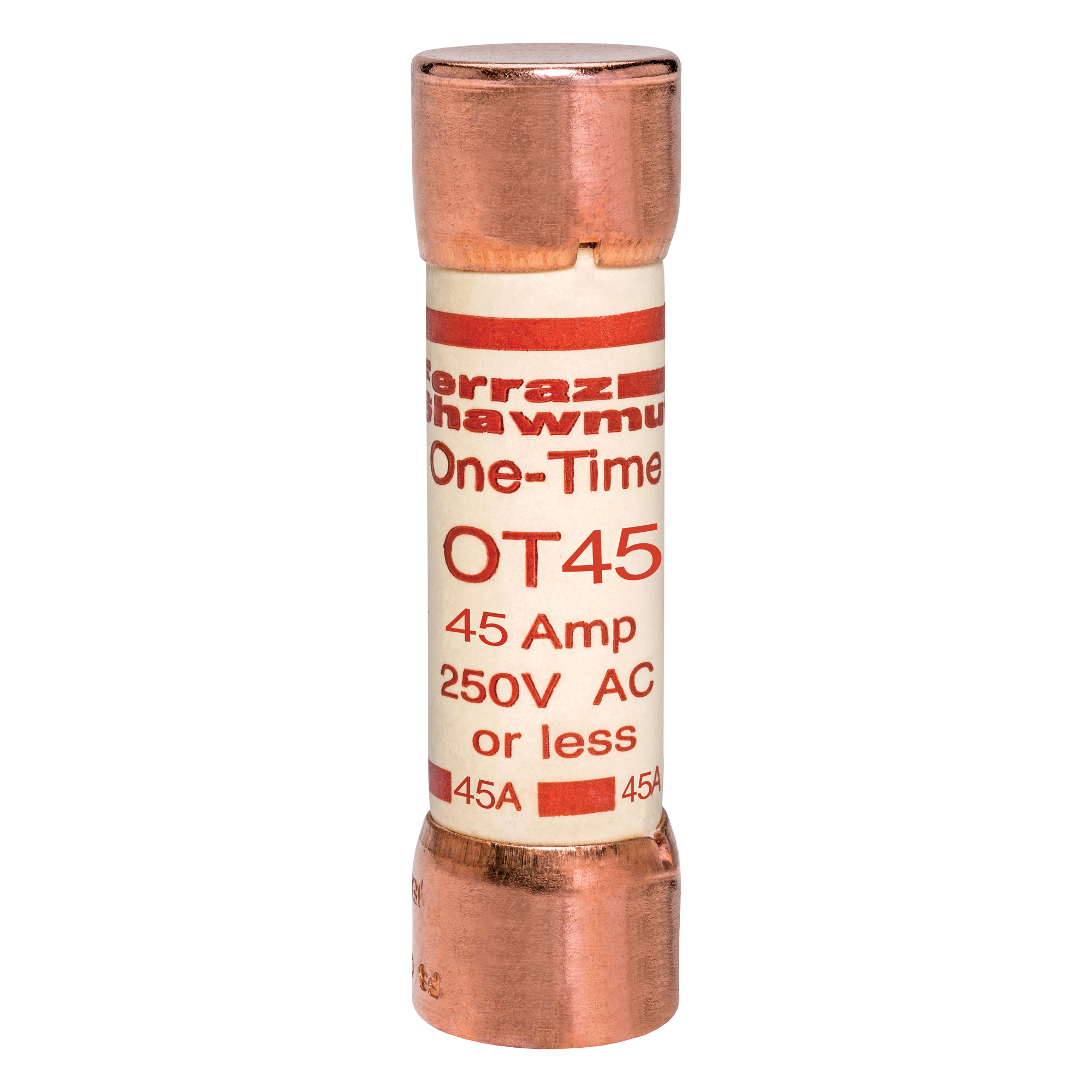 OT45 OT Series Fast Acting One-Time Fuse, 45 A, 250 V AC/DC, 50/20 kA Interrupt, Class: K5, Cylindrical Body