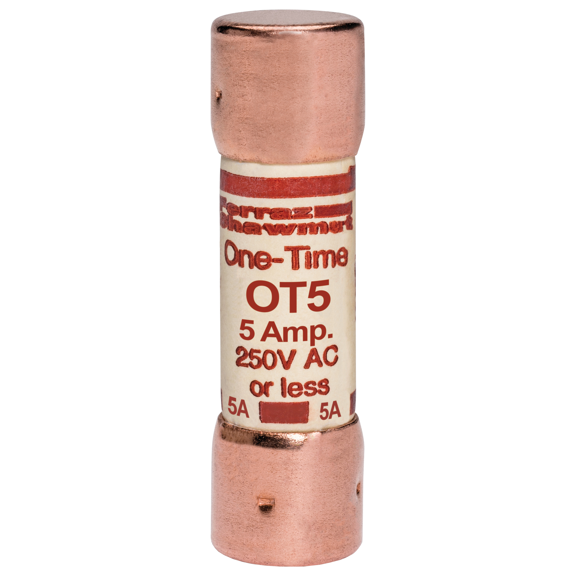 OT5 OT Series Fast Acting One-Time Fuse, 5 A, 250 V AC/DC, 50/20 kA Interrupt, Class: K5, Cylindrical Body