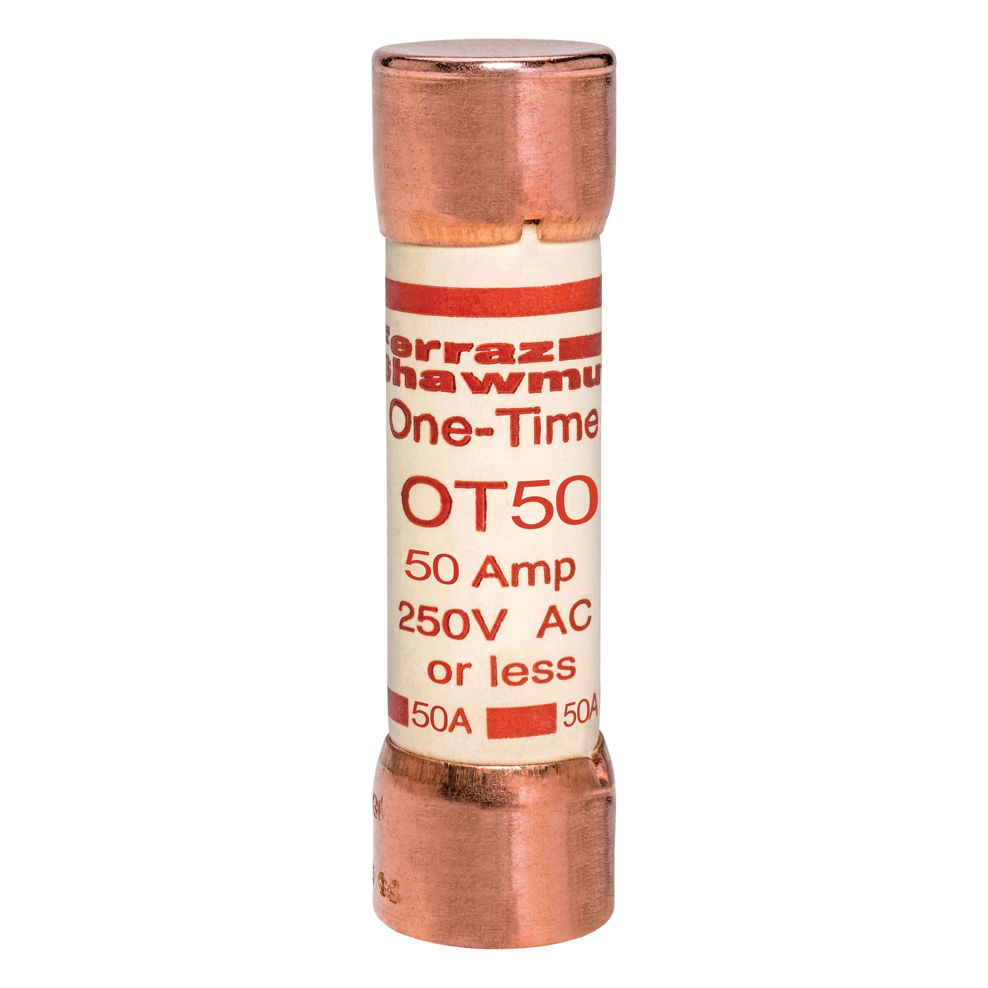OT50 OT Series Fast Acting One-Time Fuse, 50 A, 250 V AC/DC, 50/20 kA Interrupt, Class: K5, Cylindrical Body