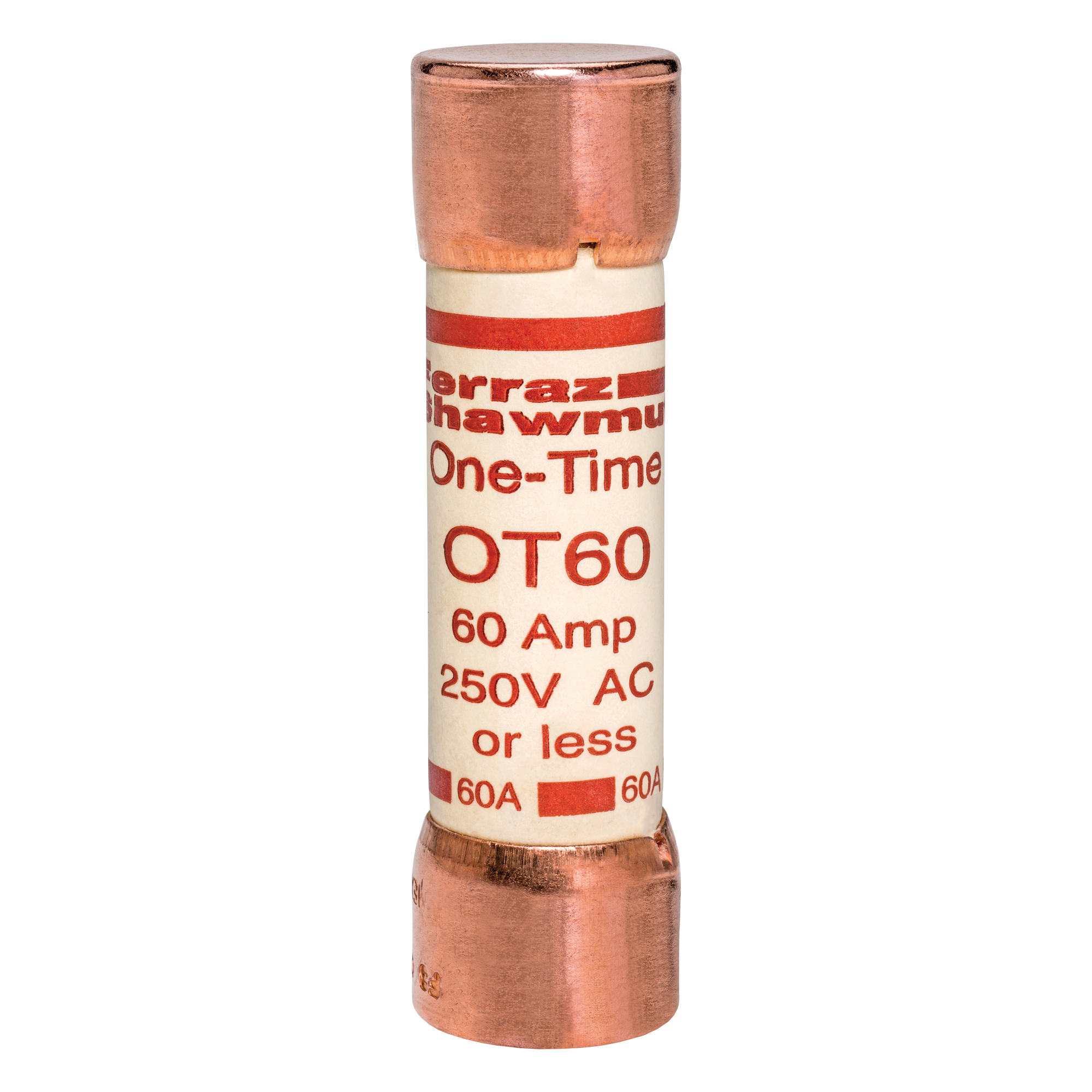 OT60 OT Series Fast Acting One-Time Fuse, 60 A, 250 V AC/DC, 50/20 kA Interrupt, Class: K5, Cylindrical Body