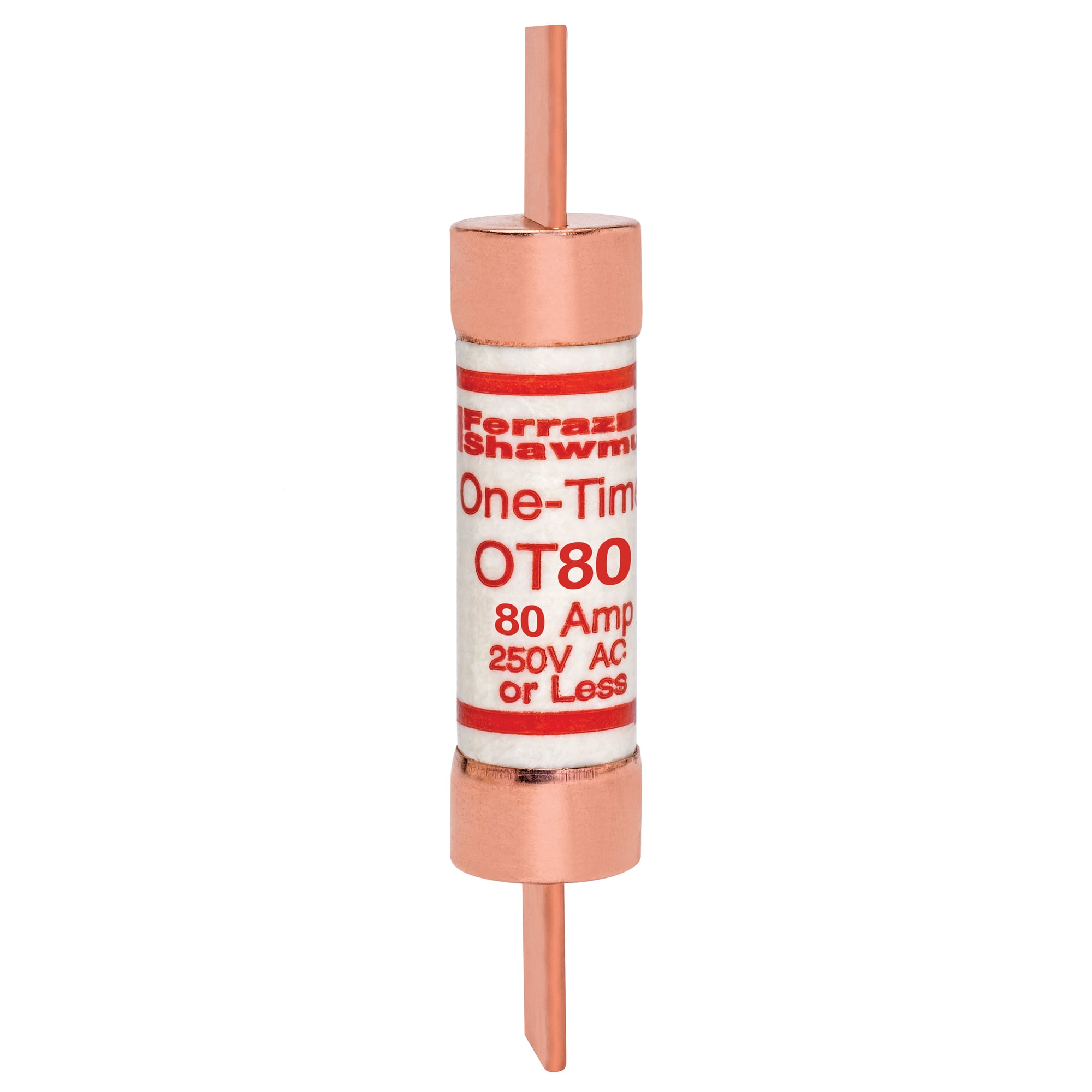 OT80 OT Series Fast Acting One-Time Fuse, 80 A, 250 V AC/DC, 50/20 kA Interrupt, Class: K5, Cylindrical Body