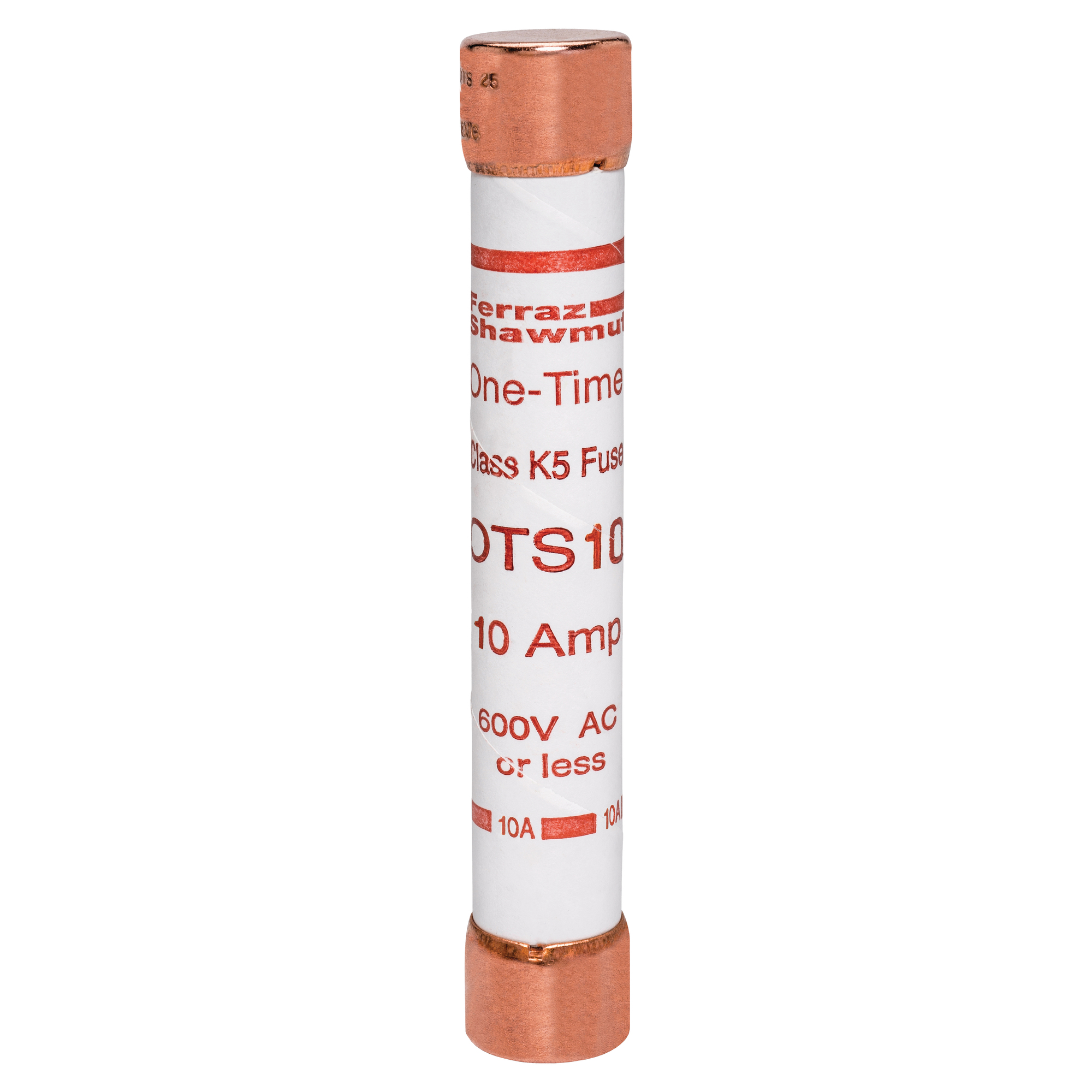 OTS10 Low Voltage Fast Acting Fuse, 10 A, 600 V AC/300 V DC, 50/20 kA Interrupt, K5 Class, Cylindrical Body