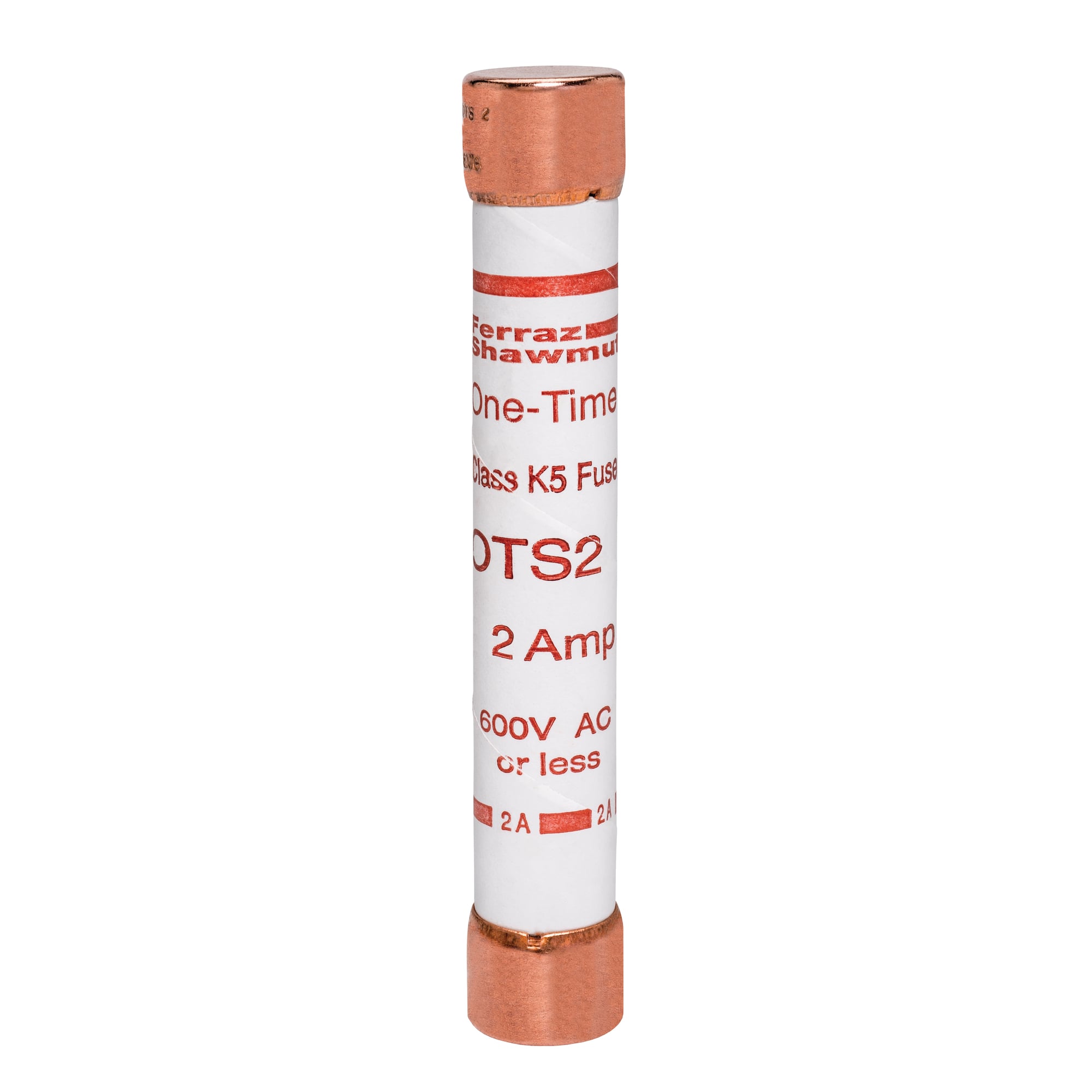 OTS2 Fast Acting Low Voltage North American Style Power Fuse, 2 A, 600 V AC/300 V DC, 20/50 kA Interrupt, Class: K5, Cylindrical Body