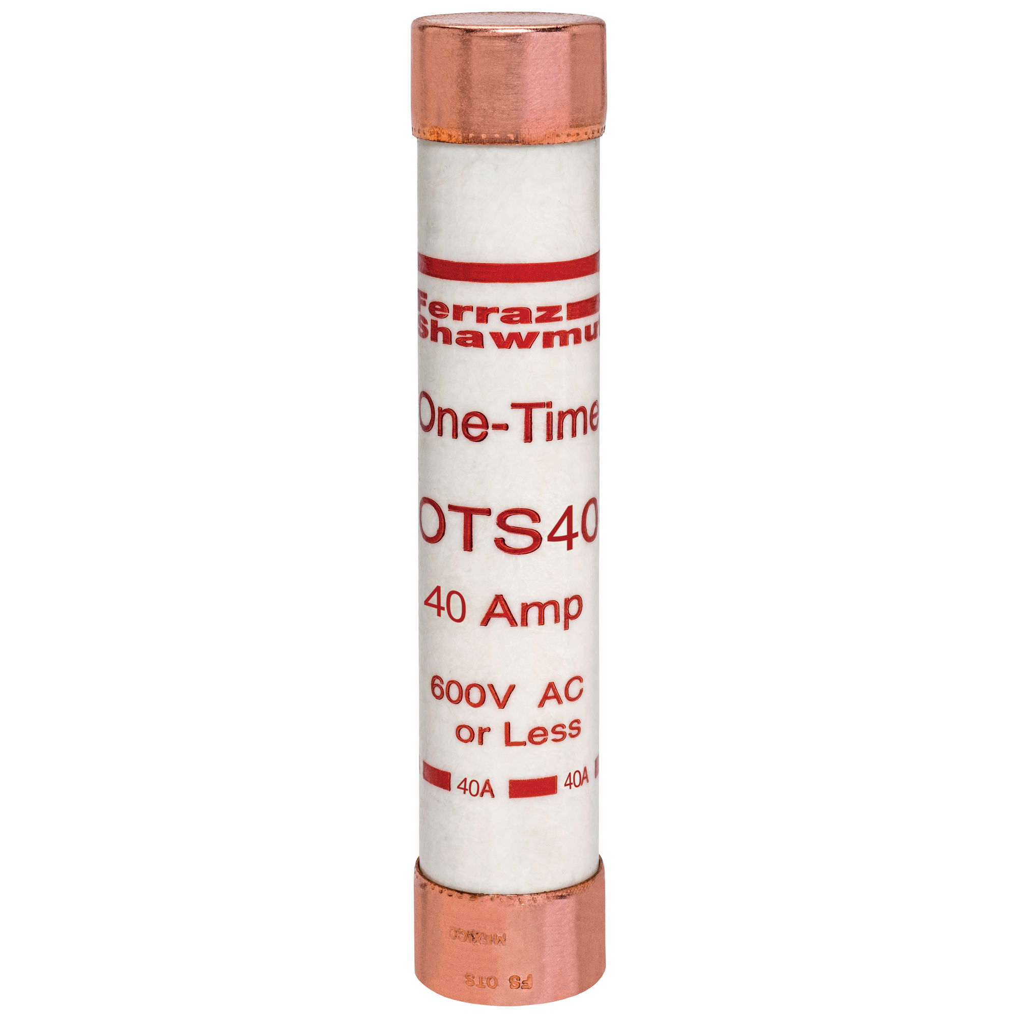 OTS40 Low Voltage Fast Acting Fuse, 40 A, 600 V AC/300 V DC, 50/20 kA Interrupt, K5 Class, Cylindrical Body