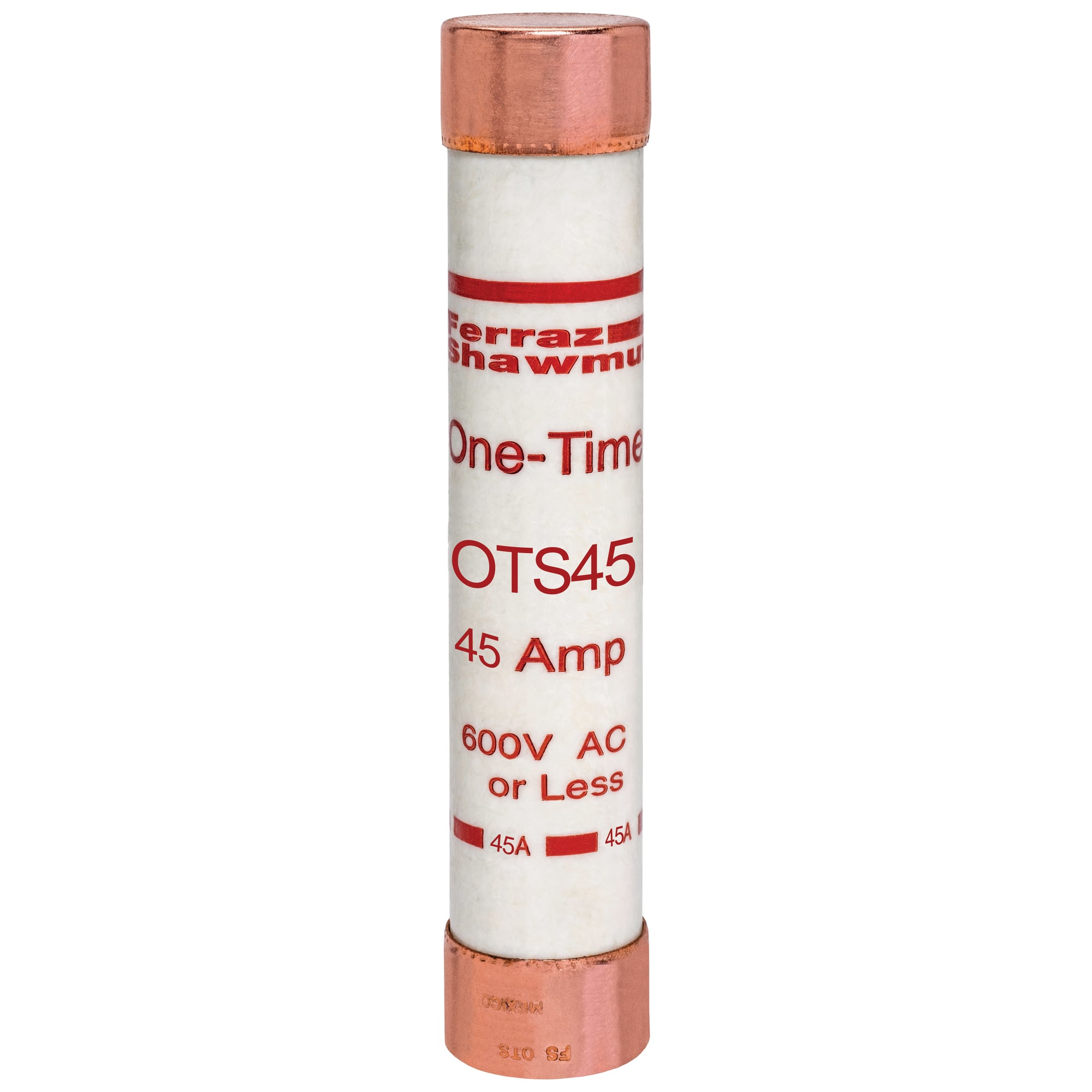 OTS45 Low Voltage Fast Acting Fuse, 45 A, 600 V AC/300 V DC, 50/20 kA Interrupt, K5 Class, Cylindrical Body