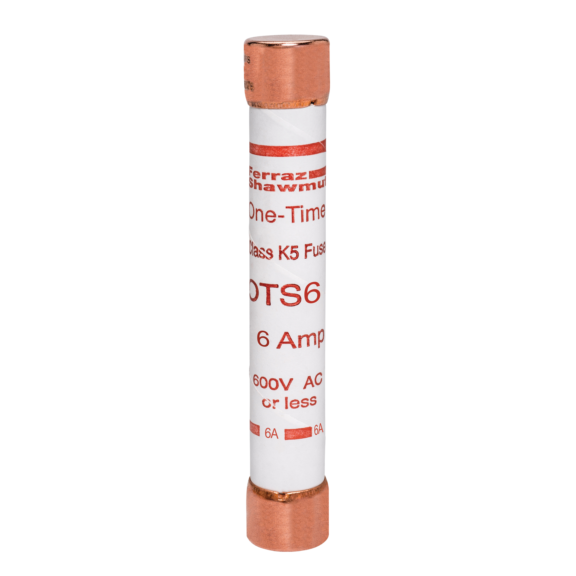 OTS6 Low Voltage Fast Acting Fuse, 6 A, 600 V AC/300 V DC, 50/20 kA Interrupt, K5 Class, Cylindrical Body