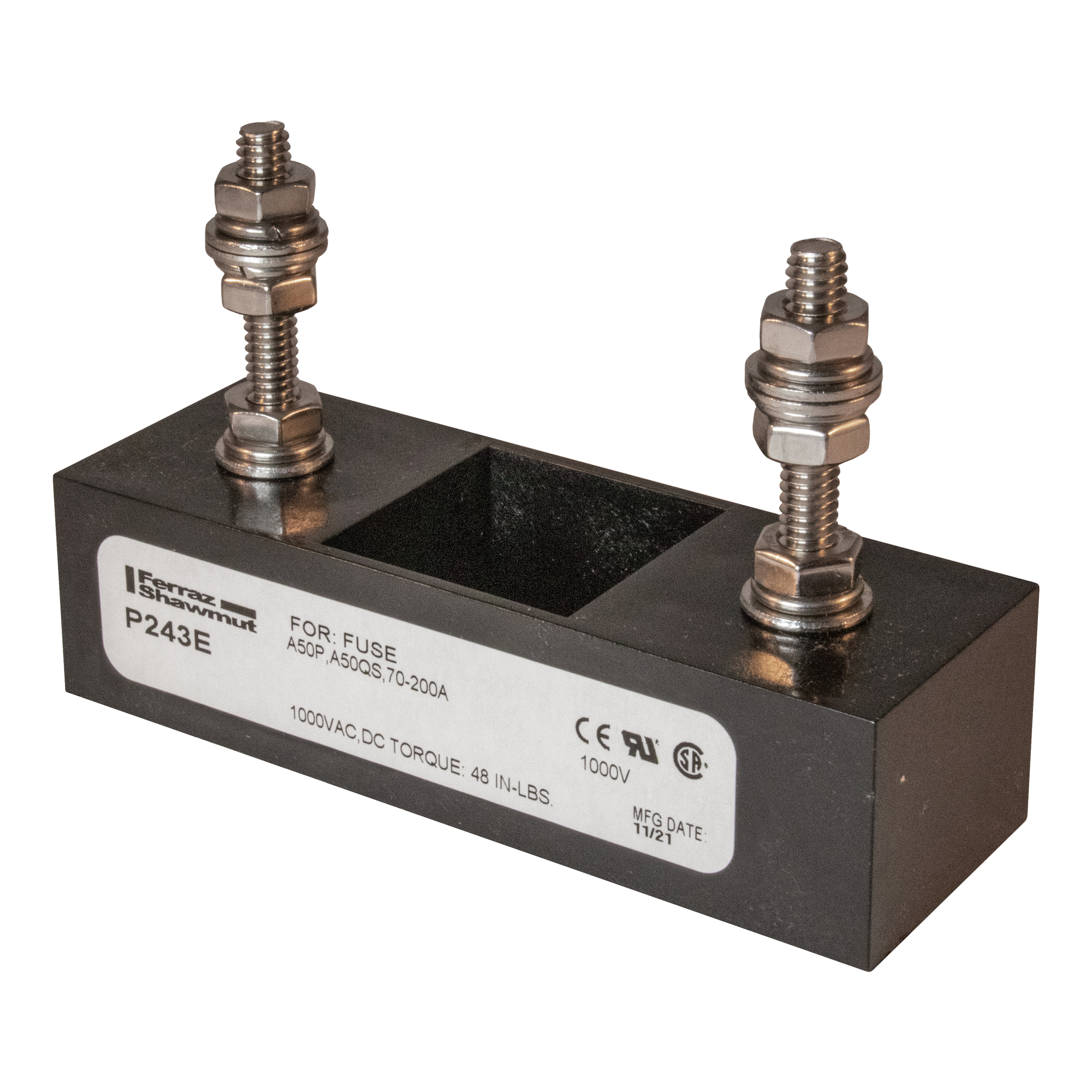 P243E Fuse Block, 1 kV AC, 200 A, 20 to 1/4 AWG Wire, 1 Pole