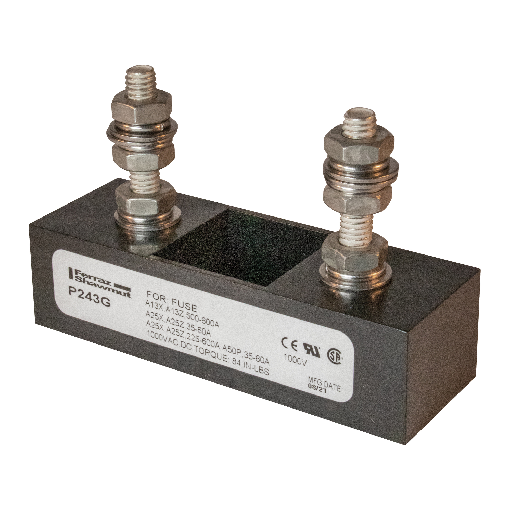 P243G Fuse Block, 1 kV AC, 600 A, 18 to 5 AWG, 16 AWG Wire, 1 Pole