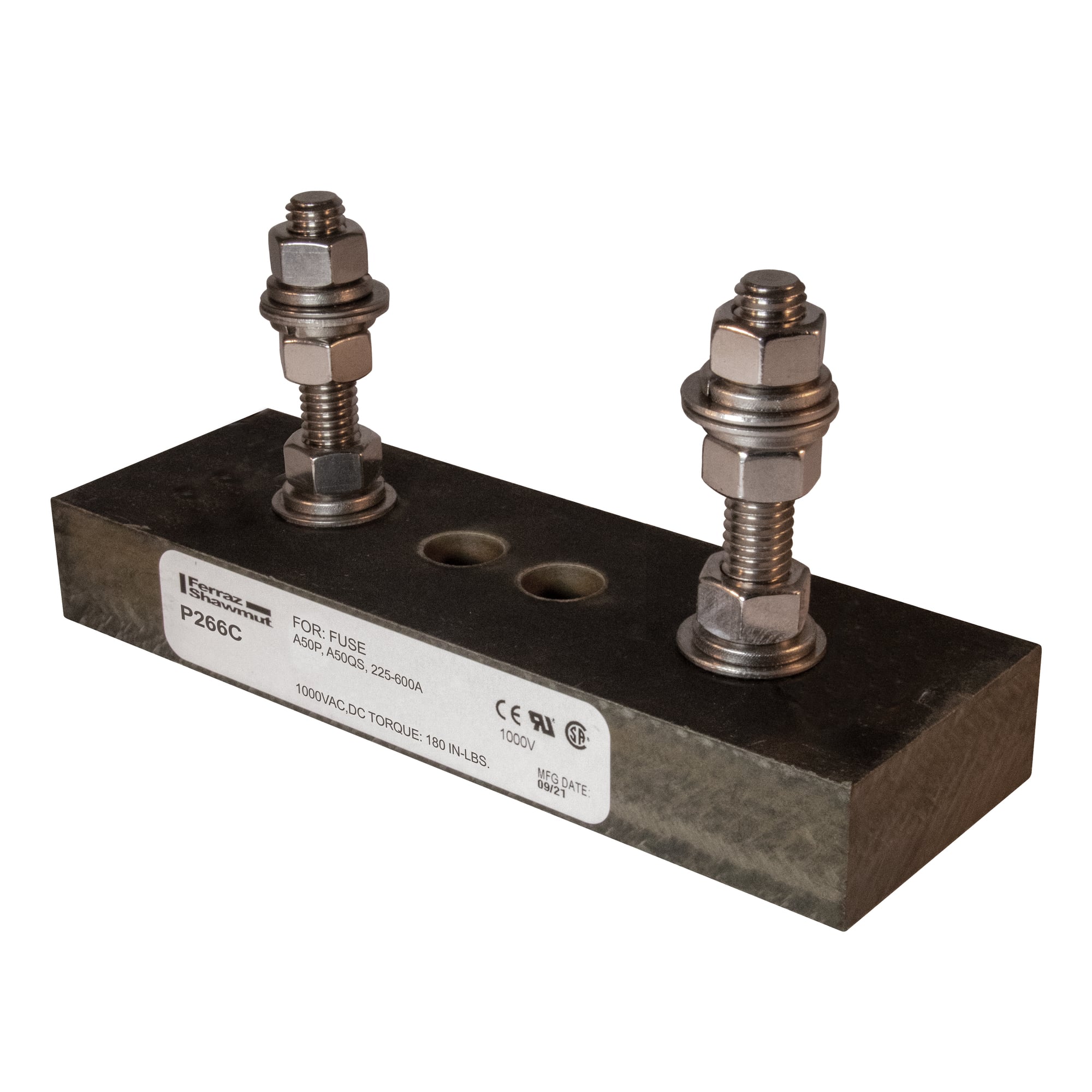 P266C Fuse Block, 1 kV AC, 600 A, 16 to 3/8 AWG Wire, 1 Pole