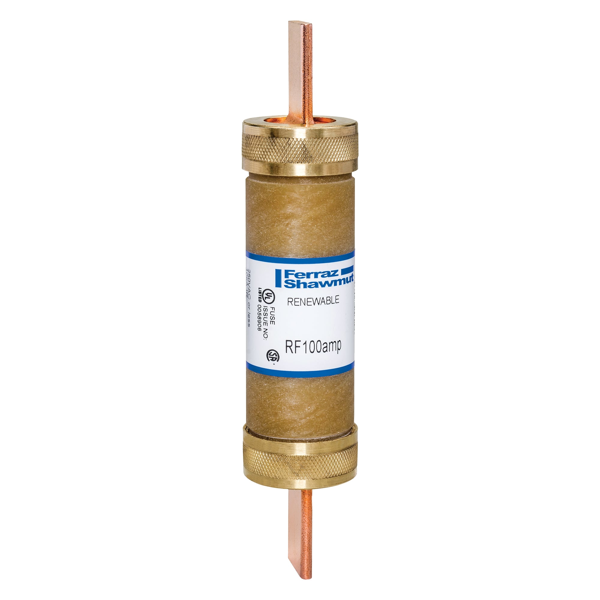 RF100 RF Series Low Voltage Renewable Fast Acting Fuse, 100 A, 250 V AC, 10 kA Interrupt, H Class, Cylindrical Body