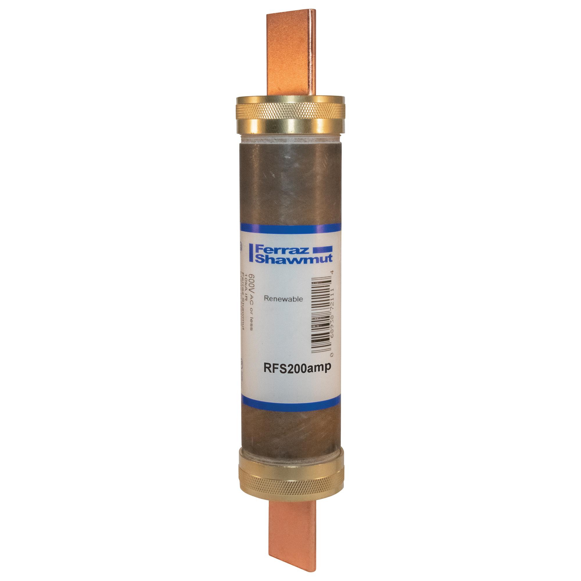 RFS200 Low Voltage Renewable Fast Acting Fuse, 200 A, 600 V AC, 10 kA Interrupt, H Class, Cylindrical Body