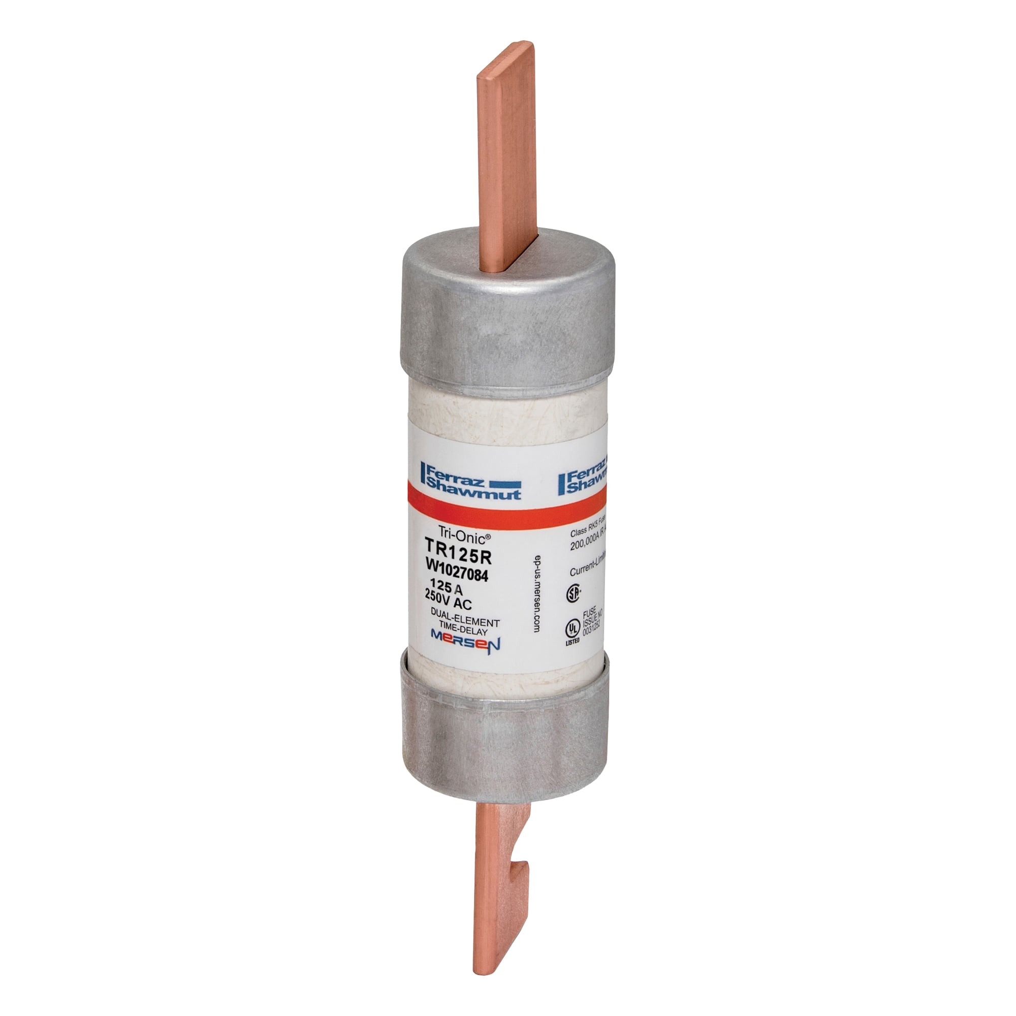 TR125R Tri-Onic Current Limiting Low Voltage Time Delay Fuse, 125 A, 250 V AC/DC, 200/20 kA Interrupt, RK5 Class, Cylindrical Body