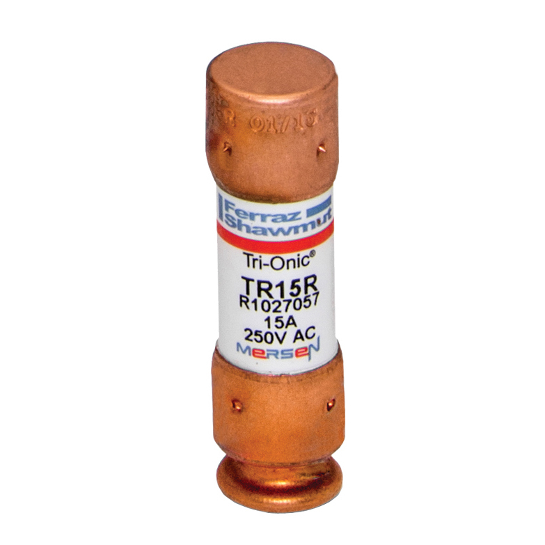 TR15R Tri-Onic Current Limiting Low Voltage Time Delay Fuse, 15 A, 250 V AC/160 V DC, 200/20 kA Interrupt, RK5 Class, Cylindrical Body