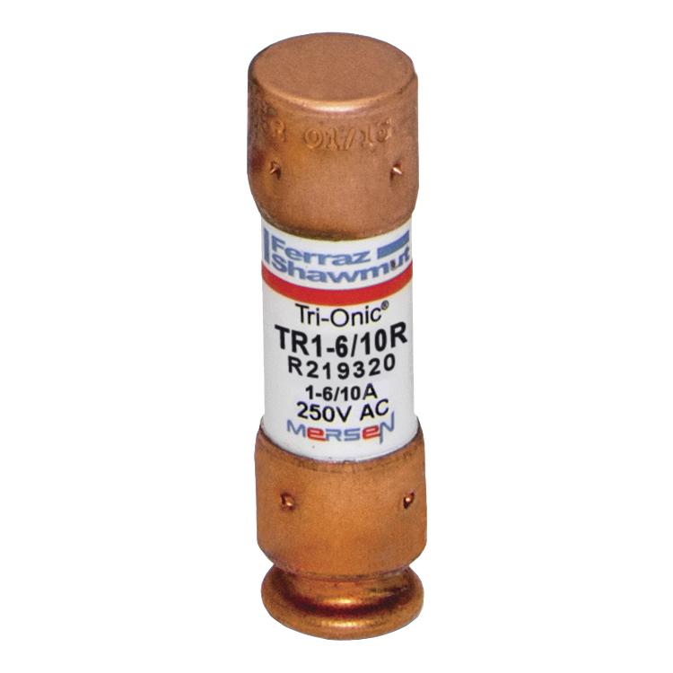 TR1-6/10R Tri-Onic Current Limiting Low Voltage Time Delay Fuse, 1.6 A, 250 V AC/DC, 200/20 kA Interrupt, RK5 Class, Cylindrical Body