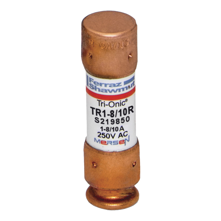 TR1-8/10R Tri-Onic Current Limiting Low Voltage Time Delay Fuse, 1.8 A, 250 V AC/DC, 200/20 kA Interrupt, RK5 Class, Cylindrical Body