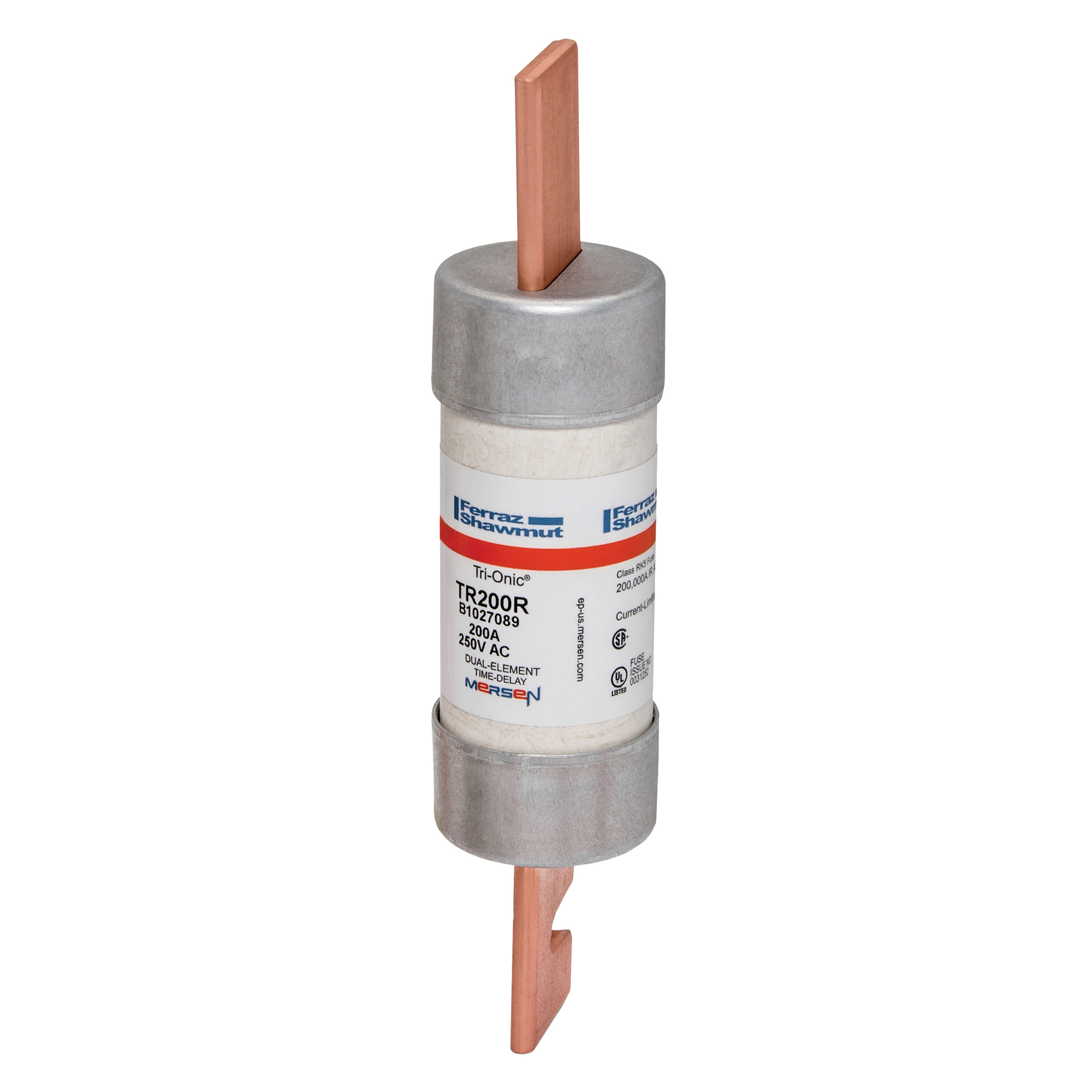 TR200R Tri-Onic Current Limiting Low Voltage Time Delay Fuse, 200 A, 250 V AC/DC, 200/20 kA Interrupt, RK5 Class, Cylindrical Body