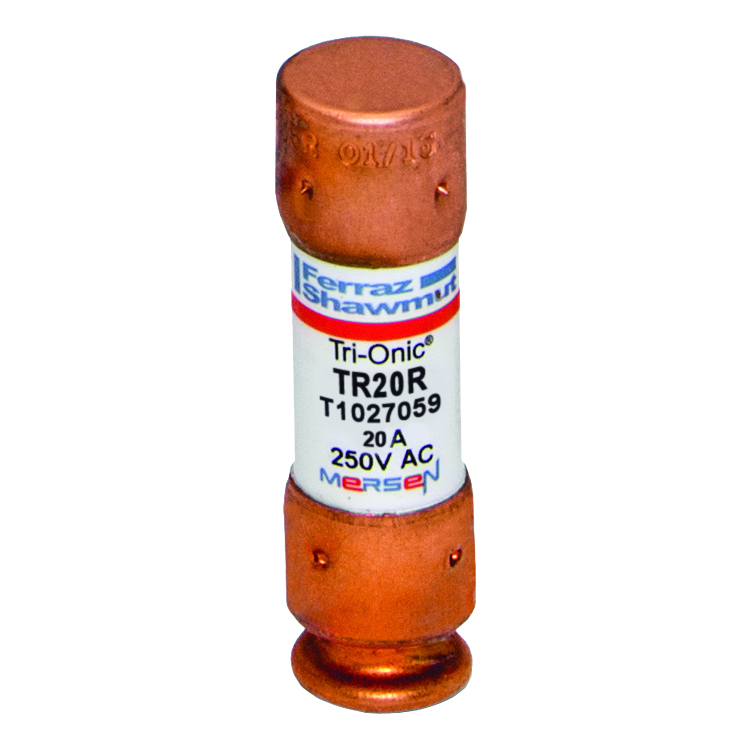 TR20R Tri-Onic Current Limiting Low Voltage Time Delay Fuse, 20 A, 250 V AC/160 V DC, 200/20 kA Interrupt, RK5 Class, Cylindrical Body