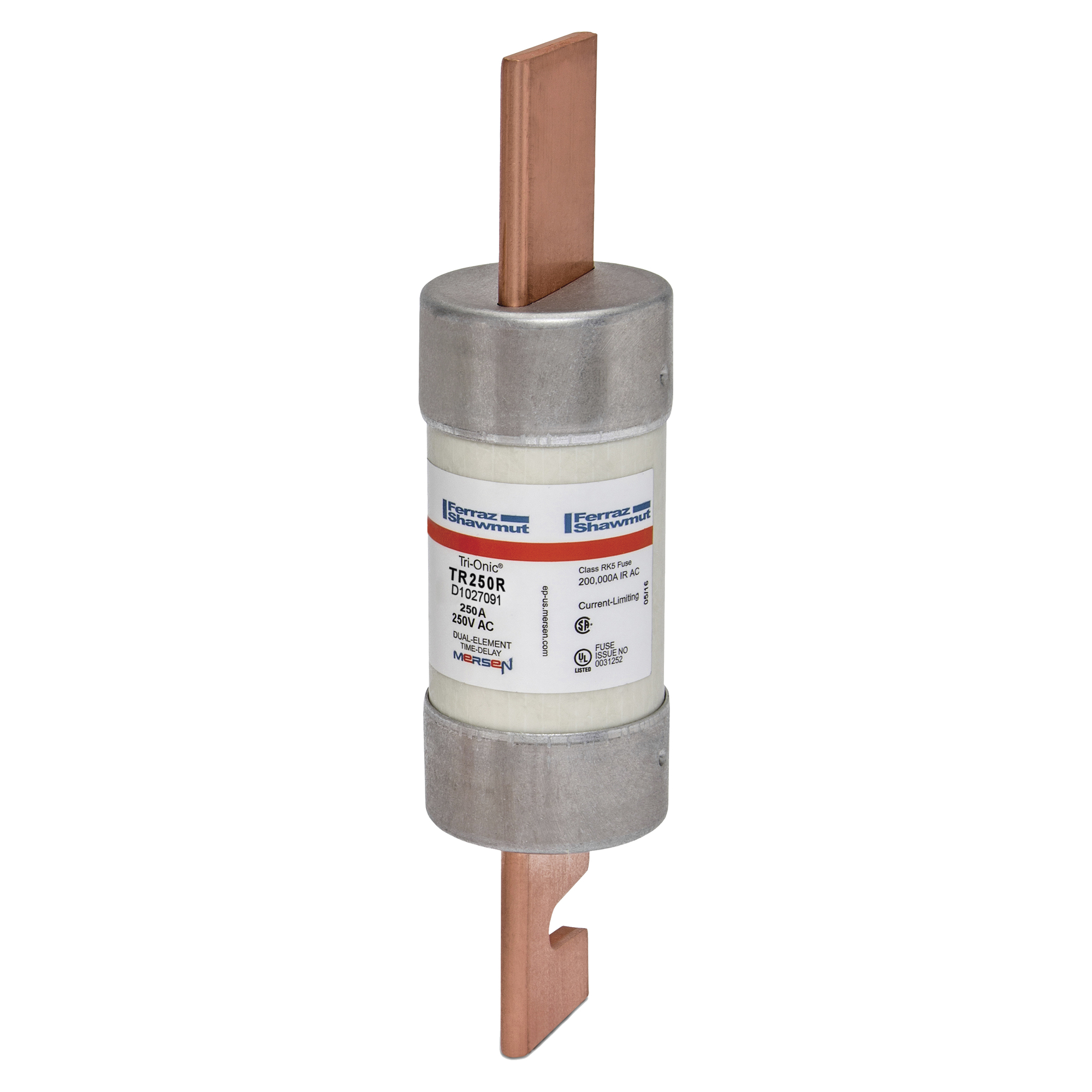 TR250R Tri-Onic Current Limiting Low Voltage Time Delay Fuse, 250 A, 250 V AC/DC, 200/20 kA Interrupt, RK5 Class, Cylindrical Body