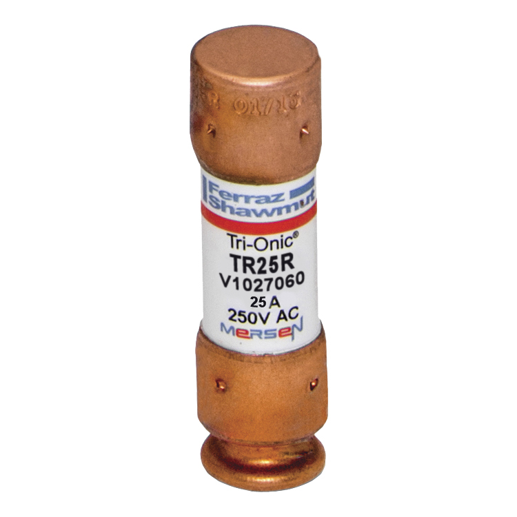 TR25R Tri-Onic Current Limiting Low Voltage Time Delay Fuse, 25 A, 250 V AC/160 V DC, 200/20 kA Interrupt, RK5 Class, Cylindrical Body