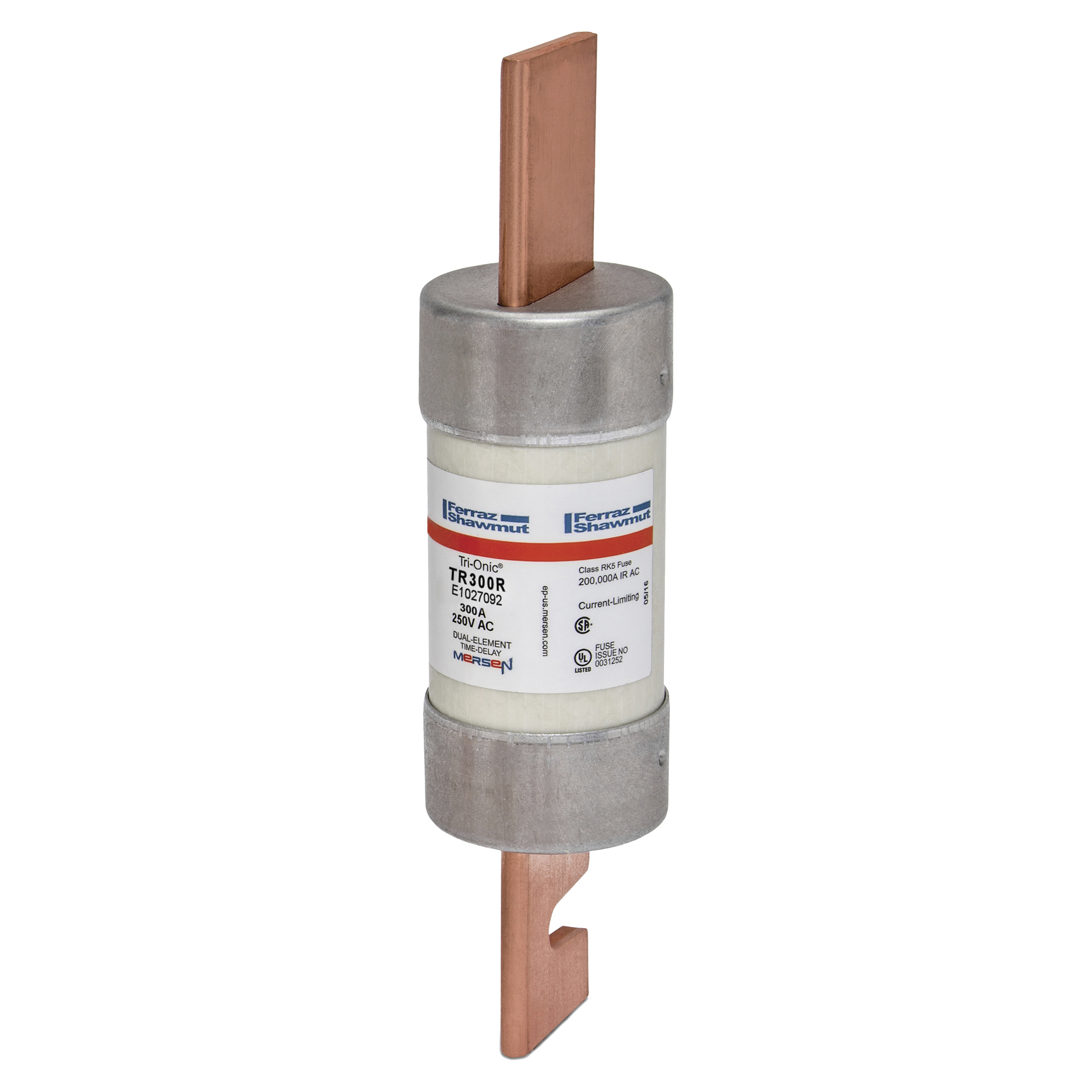 TR300R Tri-Onic Current Limiting Low Voltage Time Delay Fuse, 300 A, 250 V AC/DC, 200/20 kA Interrupt, RK5 Class, Cylindrical Body