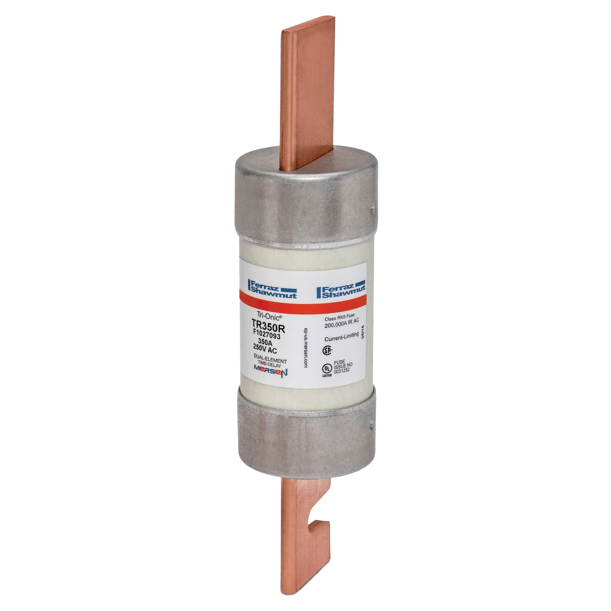TR350R Tri-Onic Current Limiting Low Voltage Time Delay Fuse, 350 A, 250 V AC/DC, 200/20 kA Interrupt, RK5 Class, Cylindrical Body