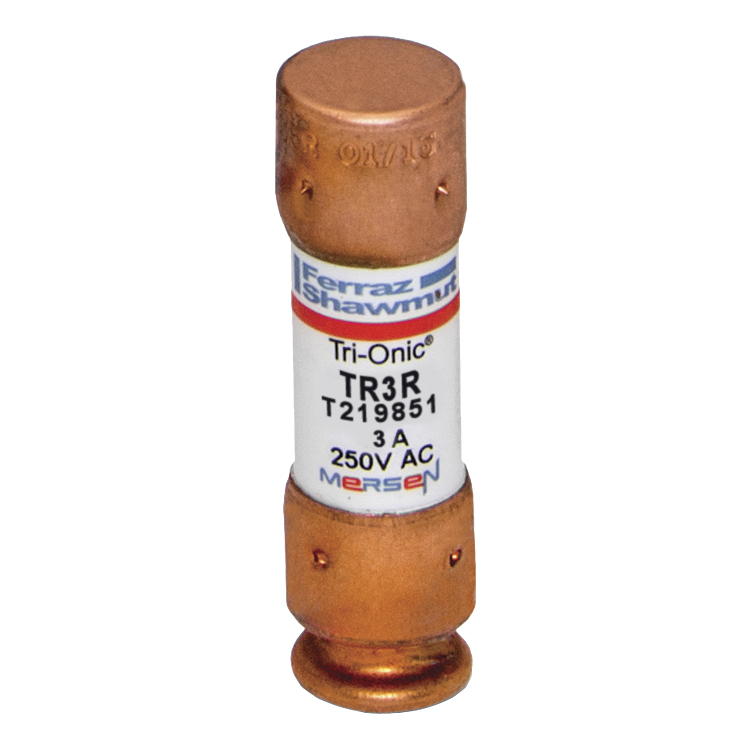 TR3R Tri-Onic Current Limiting Low Voltage Time Delay Fuse, 3 A, 250 V AC/160 V DC, 200/20 kA Interrupt, RK5 Class, Cylindrical Body