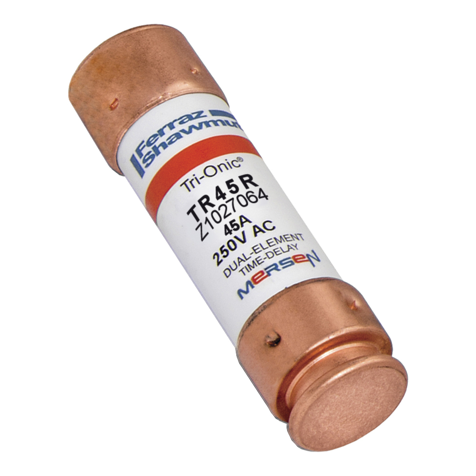 TR45R Tri-Onic Current Limiting Low Voltage Time Delay Fuse, 45 A, 250 V AC/DC, 200/20 kA Interrupt, RK5 Class, Cylindrical Body
