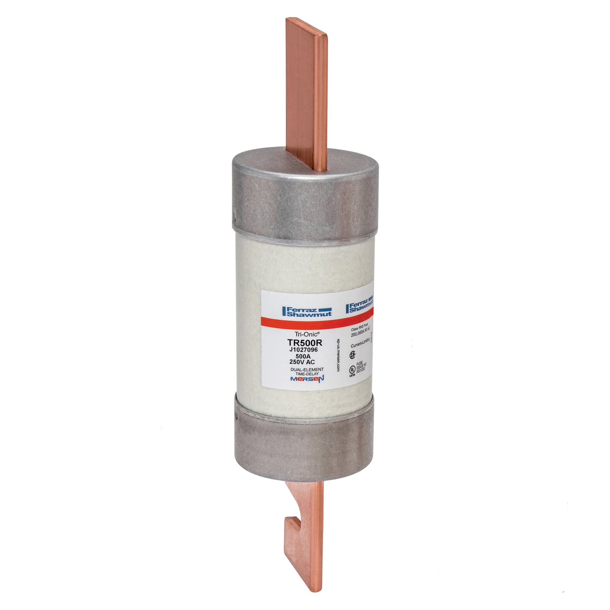 TR500R Tri-Onic Current Limiting Low Voltage Time Delay Fuse, 500 A, 250 V AC/160 V DC, 200/20 kA Interrupt, RK5 Class, Cylindrical Body