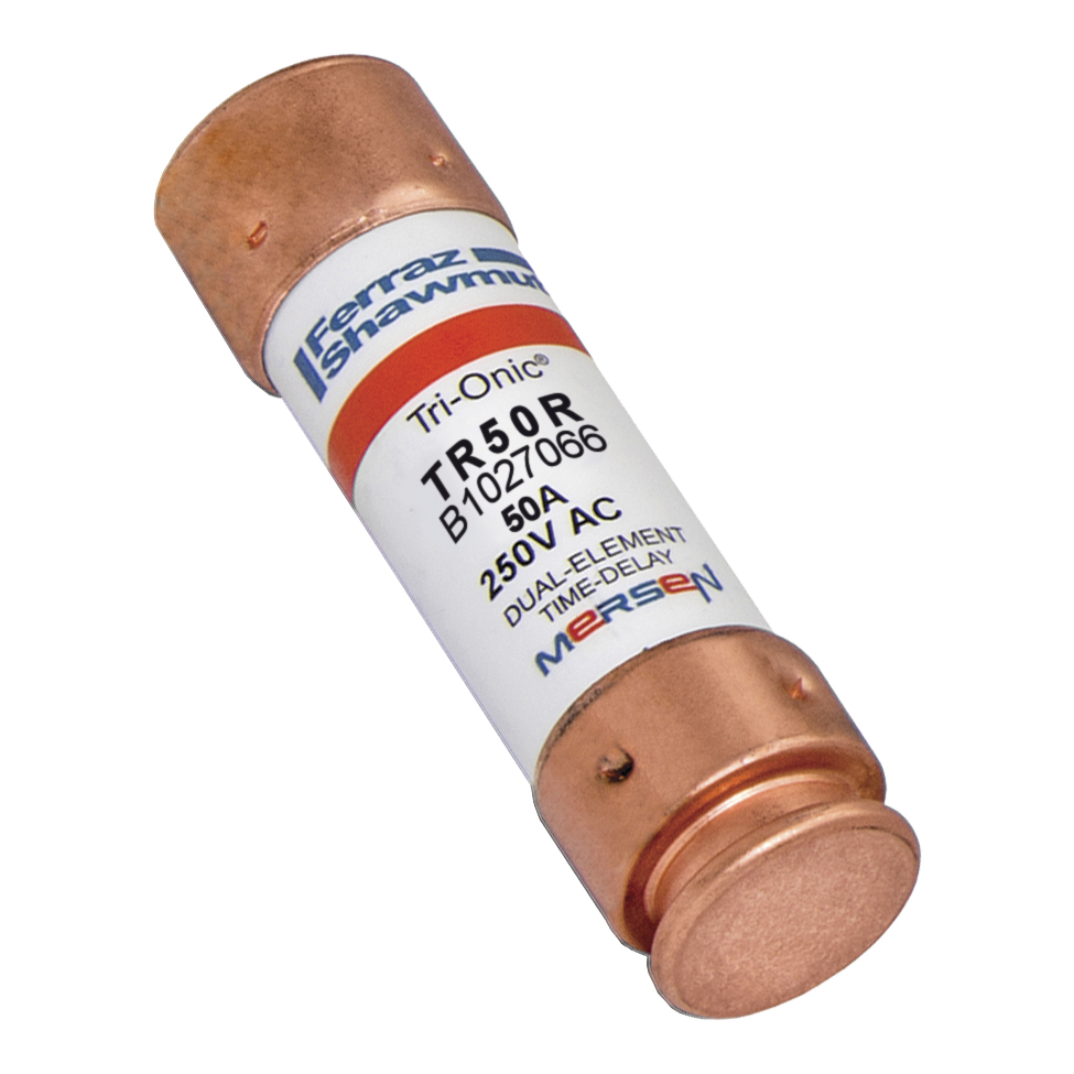 TR50R Tri-Onic Current Limiting Low Voltage Time Delay Fuse, 50 A, 250 V AC/DC, 200/20 kA Interrupt, RK5 Class, Cylindrical Body