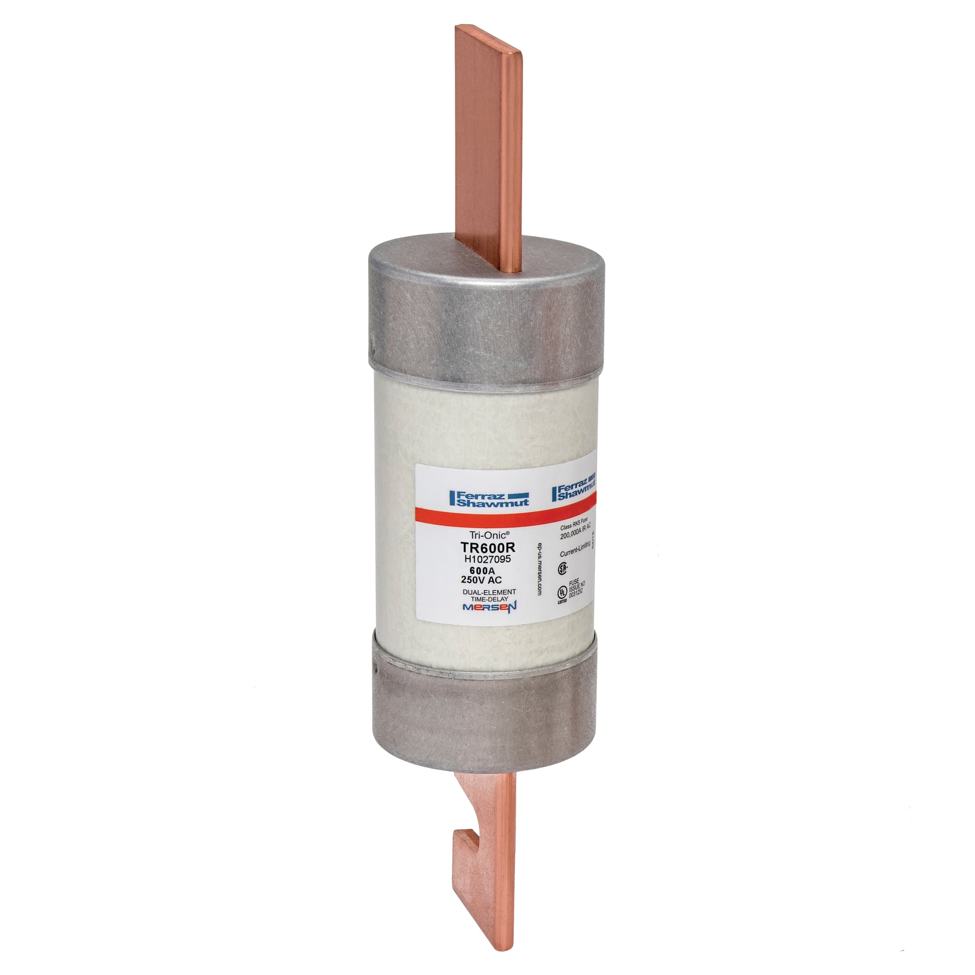 TR600R Tri-Onic Current Limiting Low Voltage Time Delay Fuse, 600 A, 250 V AC/160 V DC, 200/20 kA Interrupt, RK5 Class, Cylindrical Body