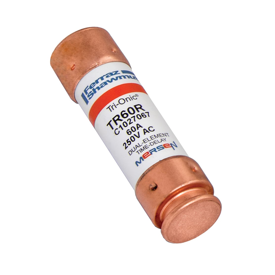 TR60R Tri-Onic Current Limiting Low Voltage Time Delay Fuse, 60 A, 250 V AC/DC, 200/20 kA Interrupt, RK5 Class, Cylindrical Body