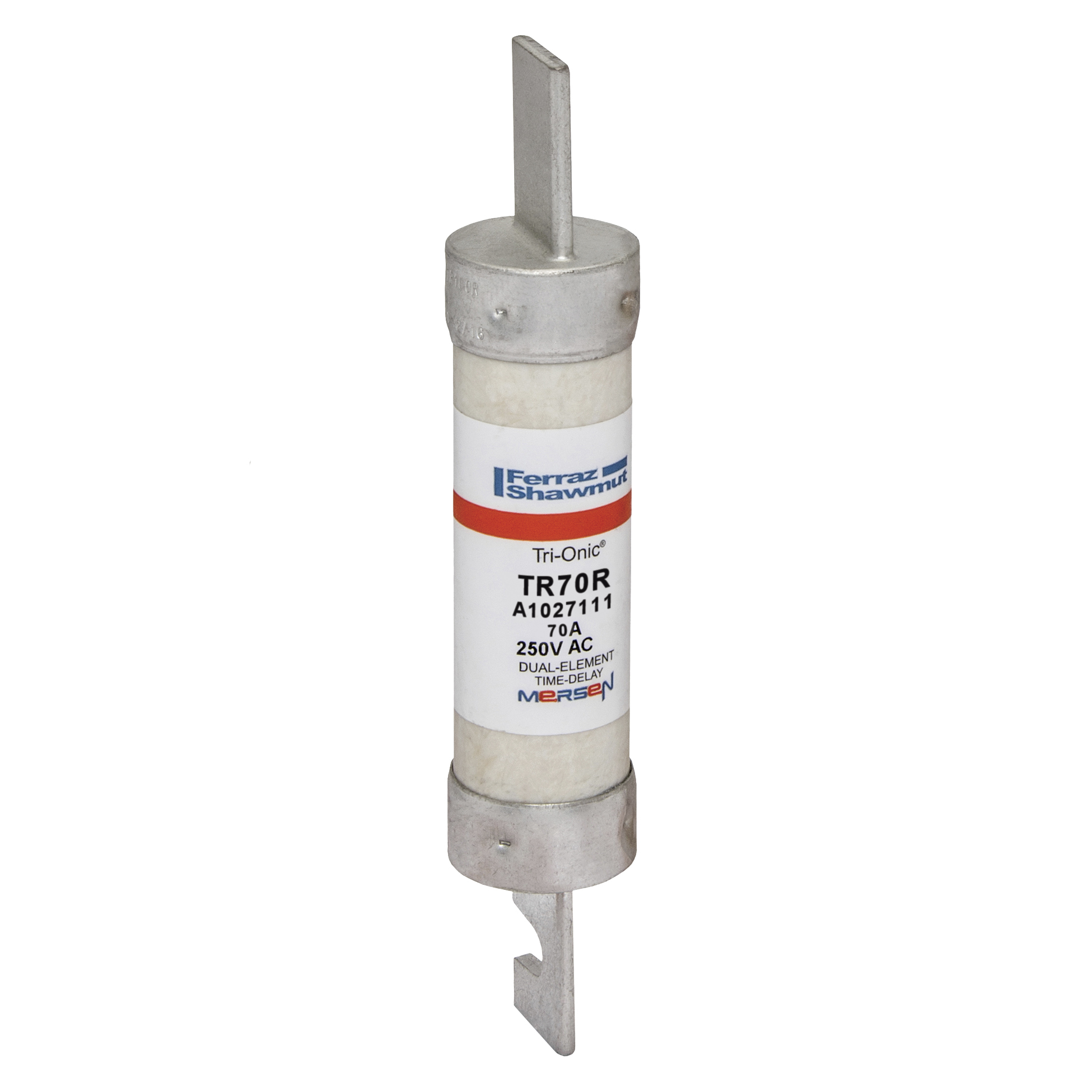 TR70R Tri-Onic Current Limiting Low Voltage Time Delay Fuse, 70 A, 250 V AC/DC, 200/20 kA Interrupt, RK5 Class, Cylindrical Body