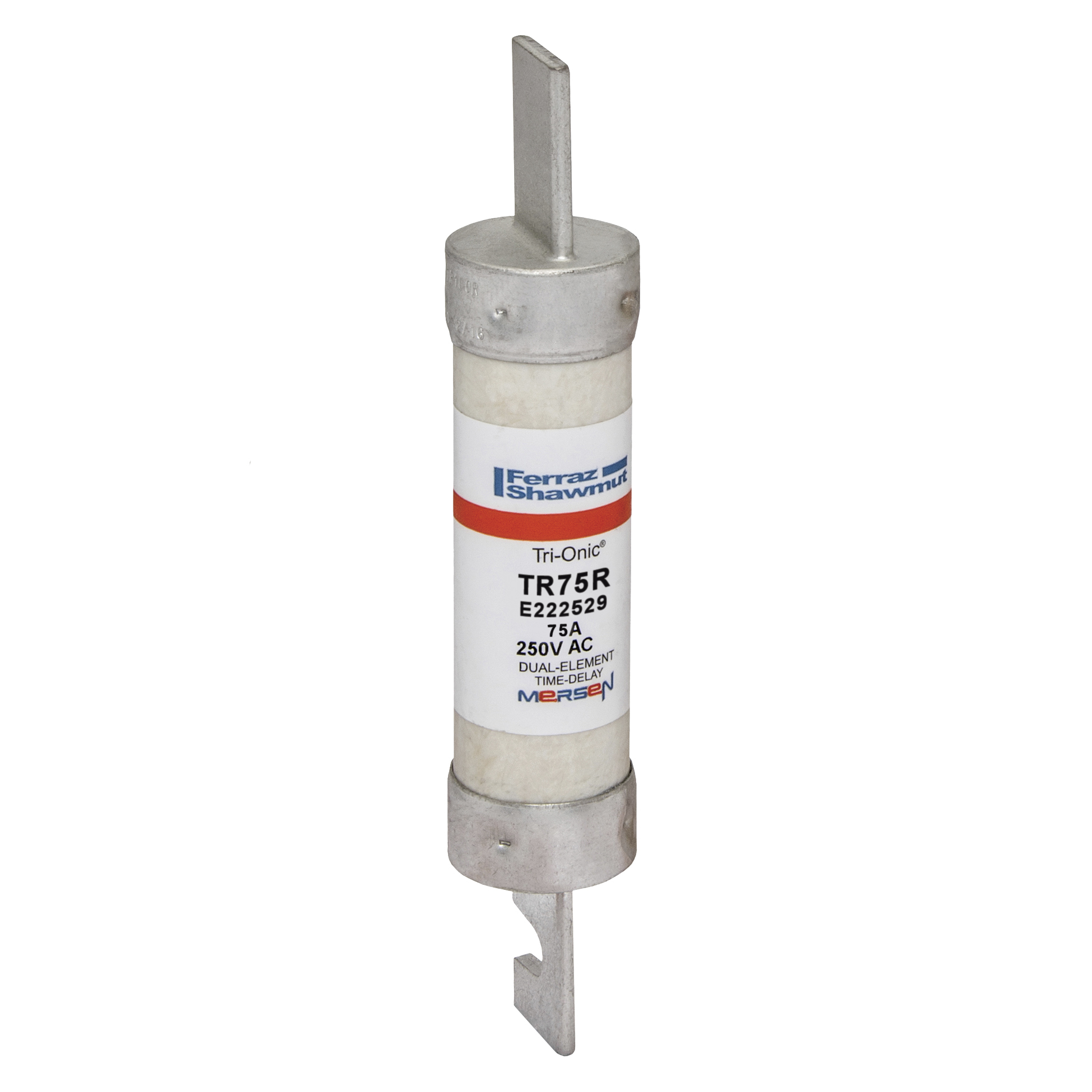 TR75R Tri-Onic Current Limiting Low Voltage Time Delay Fuse, 75 A, 250 V AC/DC, 200/20 kA Interrupt, RK5 Class, Cylindrical Body