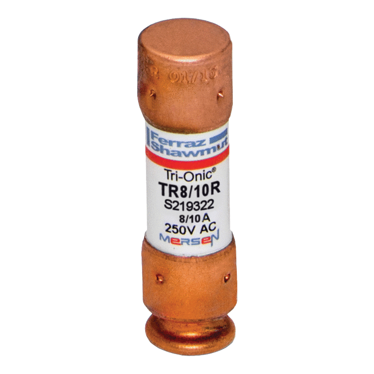 TR8/10R Tri-Onic Current Limiting Low Voltage Time Delay Fuse, 0.8 A, 250 V AC/DC, 200/20 kA Interrupt, RK5 Class, Cylindrical Body