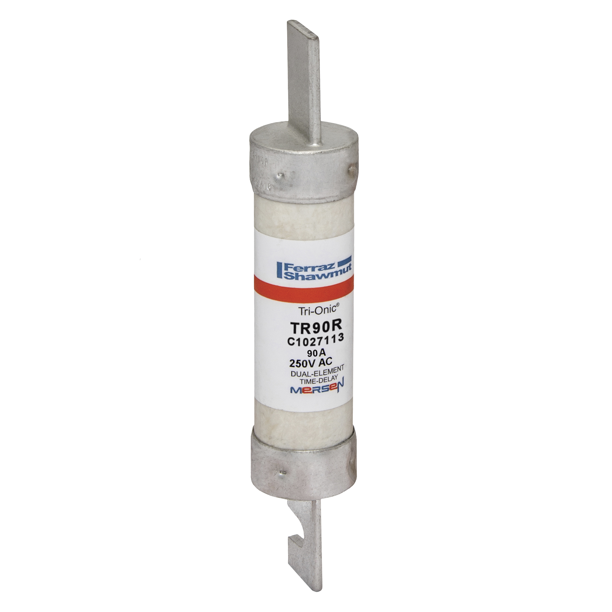 TR90R Tri-Onic Current Limiting Low Voltage Time Delay Fuse, 90 A, 250 V AC/DC, 200/20 kA Interrupt, RK5 Class, Cylindrical Body