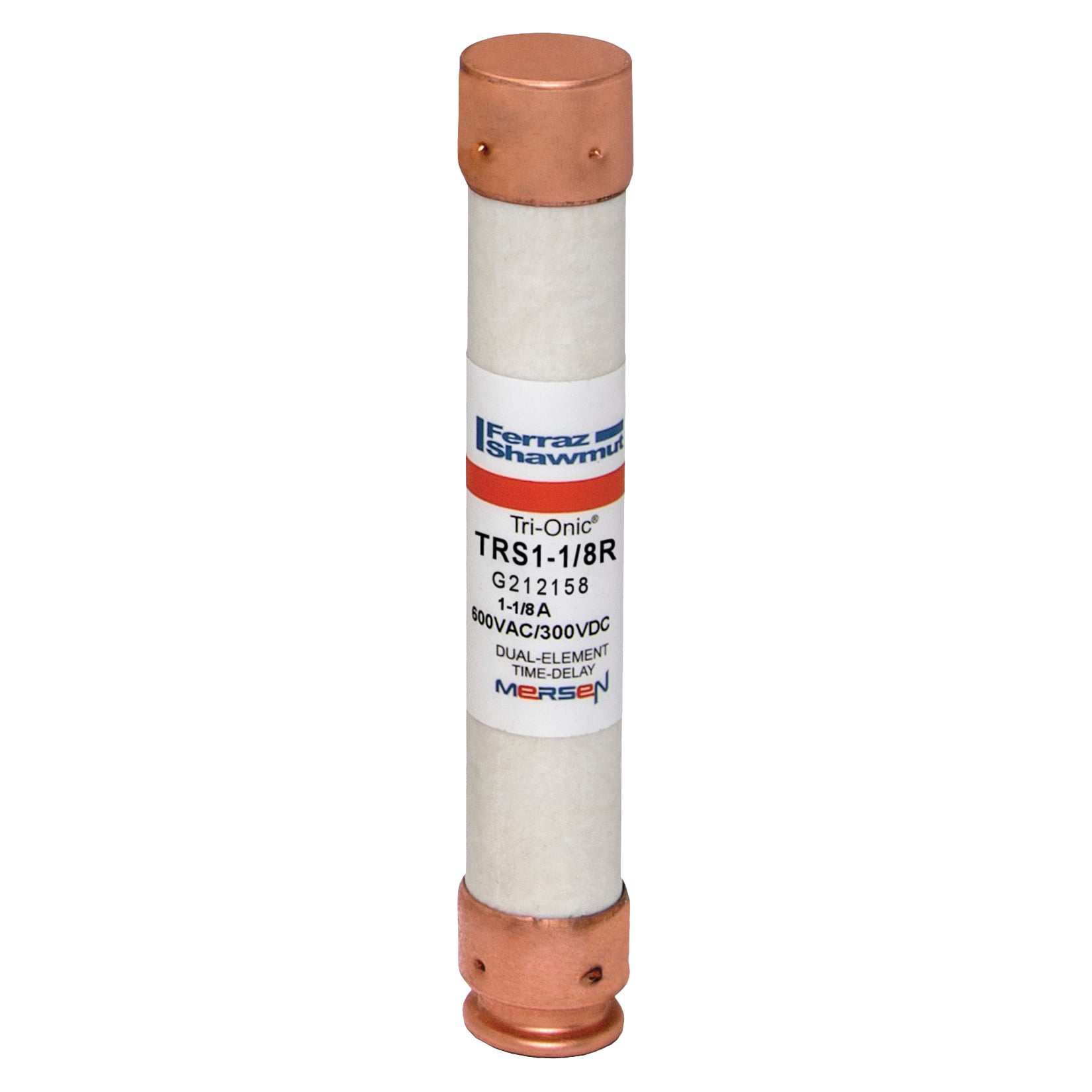 TRS1-1/8R Tri-Onic Current Limiting Low Voltage Time Delay Fuse, 1.8 A, 600 V AC/DC, 200/20 kA Interrupt, RK5 Class, Cylindrical Body
