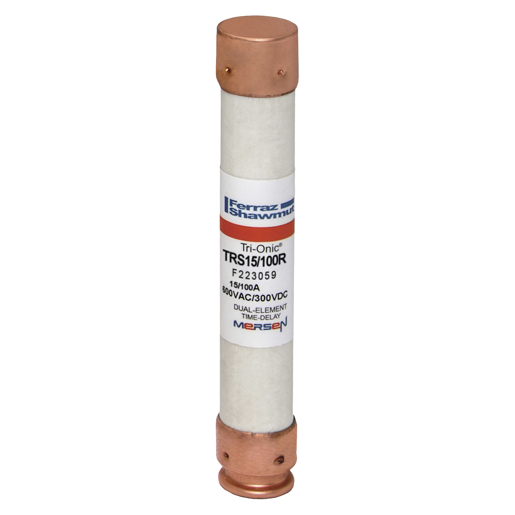 TRS15/100R Tri-Onic Current Limiting Low Voltage Time Delay Fuse, 0.15 A, 600 V AC/DC, 200/20 kA Interrupt, RK5 Class, Cylindrical Body