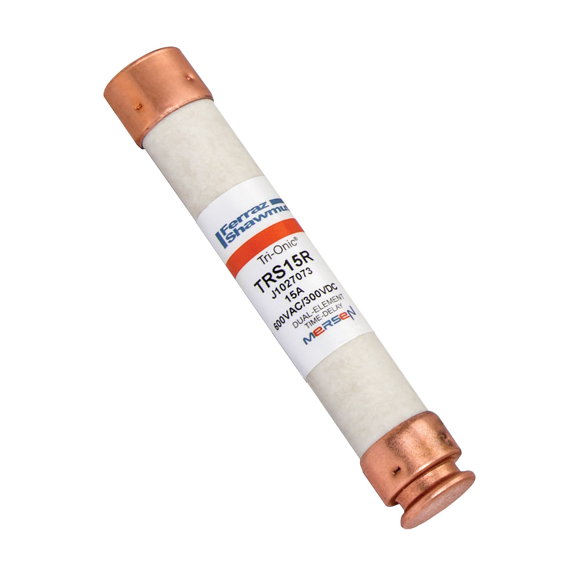 TRS15R Tri-Onic Current Limiting Low Voltage Time Delay Fuse, 15 A, 600 V AC/300 V DC, 200/20 kA Interrupt, RK5 Class, Cylindrical Body