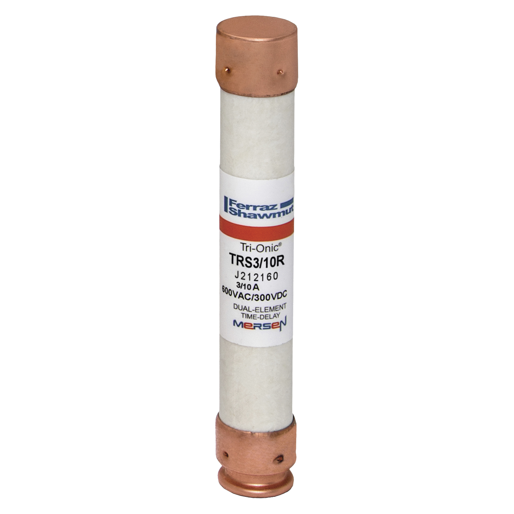 TRS3/10R Tri-Onic Current Limiting Low Voltage Time Delay Fuse, 0.3 A, 600 V AC/DC, 200/20 kA Interrupt, RK5 Class, Cylindrical Body