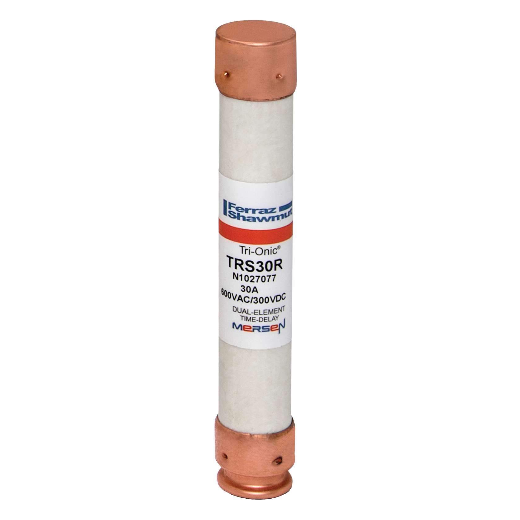 TRS30R Tri-Onic Current Limiting Low Voltage Time Delay Fuse, 30 A, 600 V AC/300 V DC, 200/20 kA Interrupt, RK5 Class, Cylindrical Body