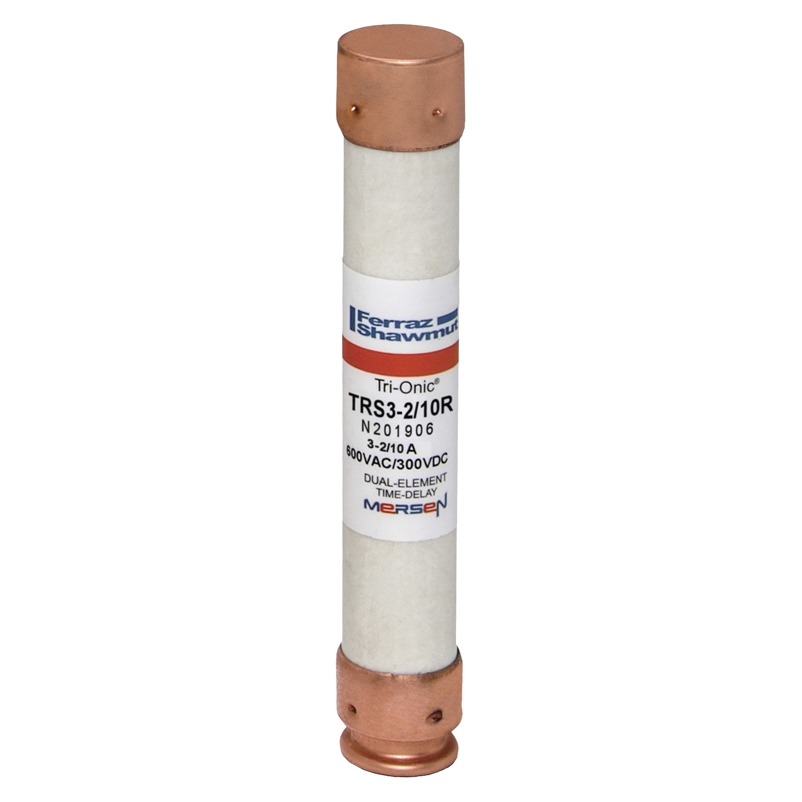 TRS3-2/10R Tri-Onic Current Limiting Low Voltage Time Delay Fuse, 3.2 A, 600 V AC/DC, 200/20 kA Interrupt, RK5 Class, Cylindrical Body